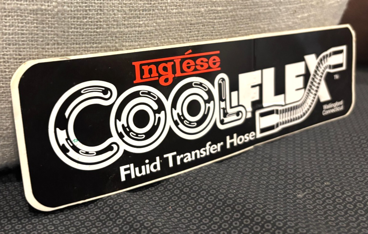 Vintage! Large Inglese Cool Flex Sticker! Black, Red & White Fluid Transfer Hose