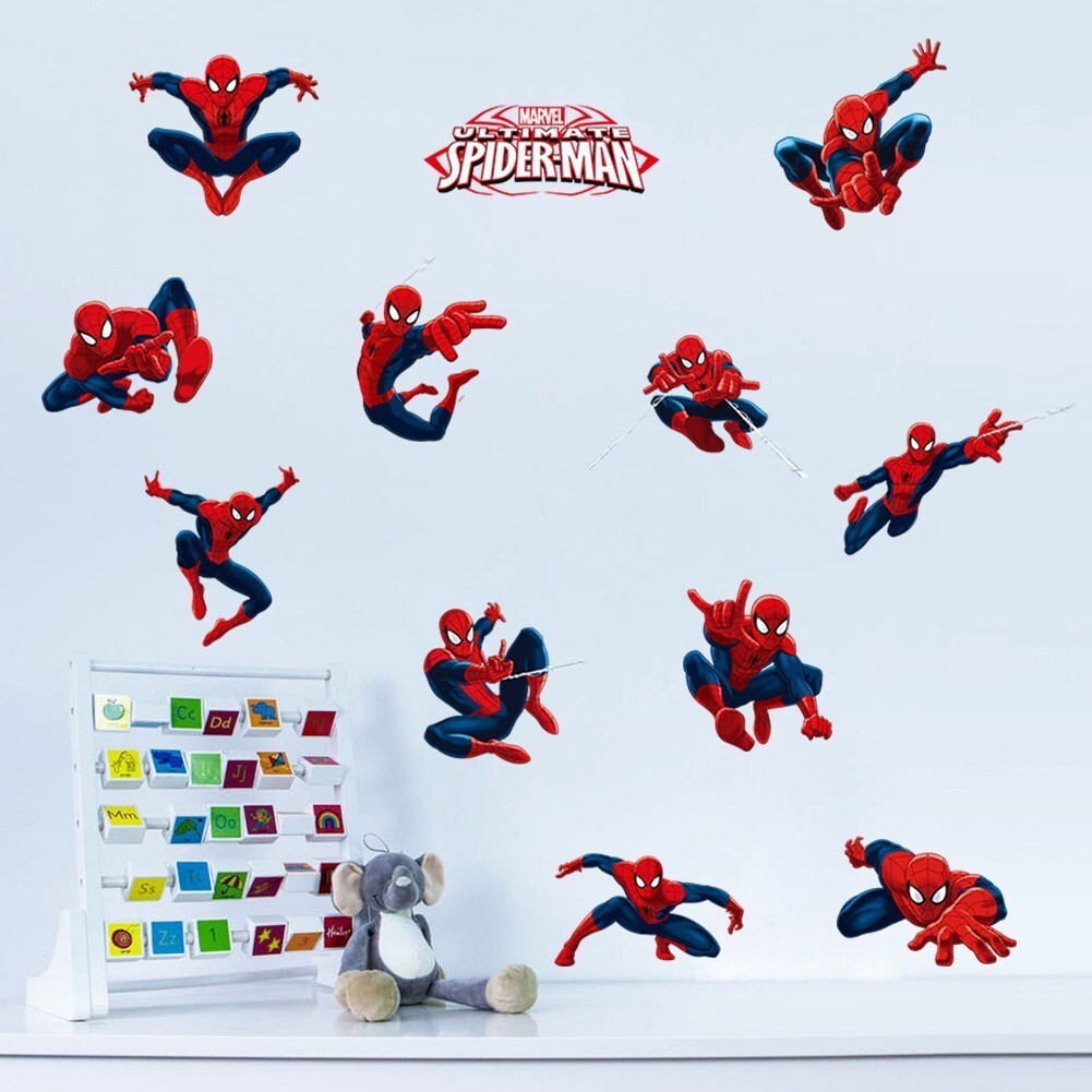Cartoon Spiderman Wall Stickers Kids Nursery Boys Bedroom Decor Vinyl Decals