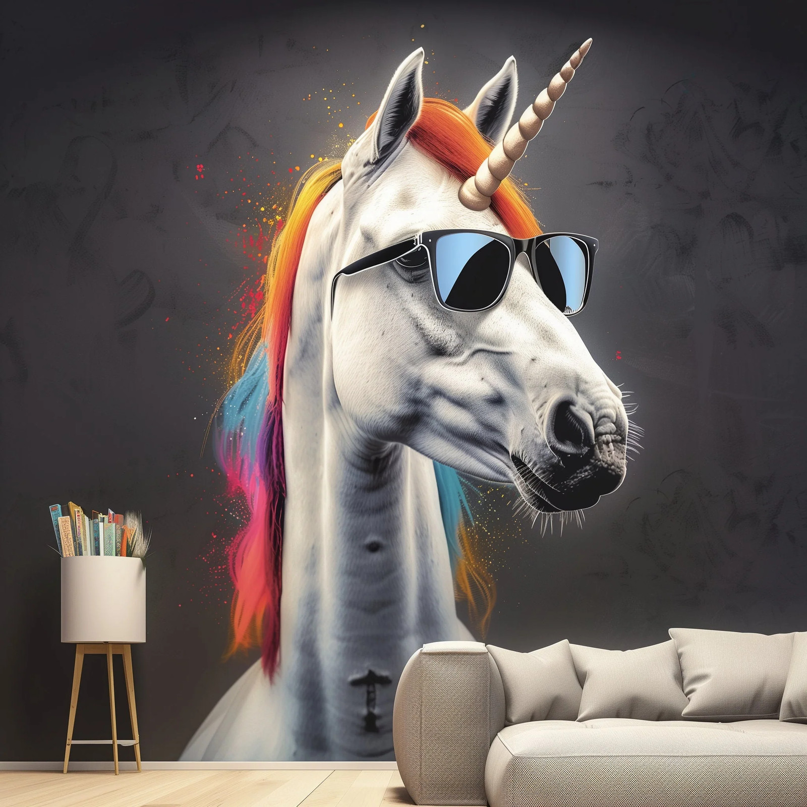 Graffiti Unicorn Wall Sticker – Photo realistic Unicorn with Sunglasses Decal –