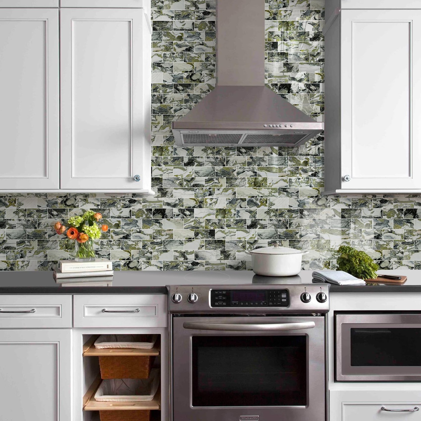 100-Piece Glossy Ice Green Peel and Stick Backsplash Tile,3"x6" PVC Subway …