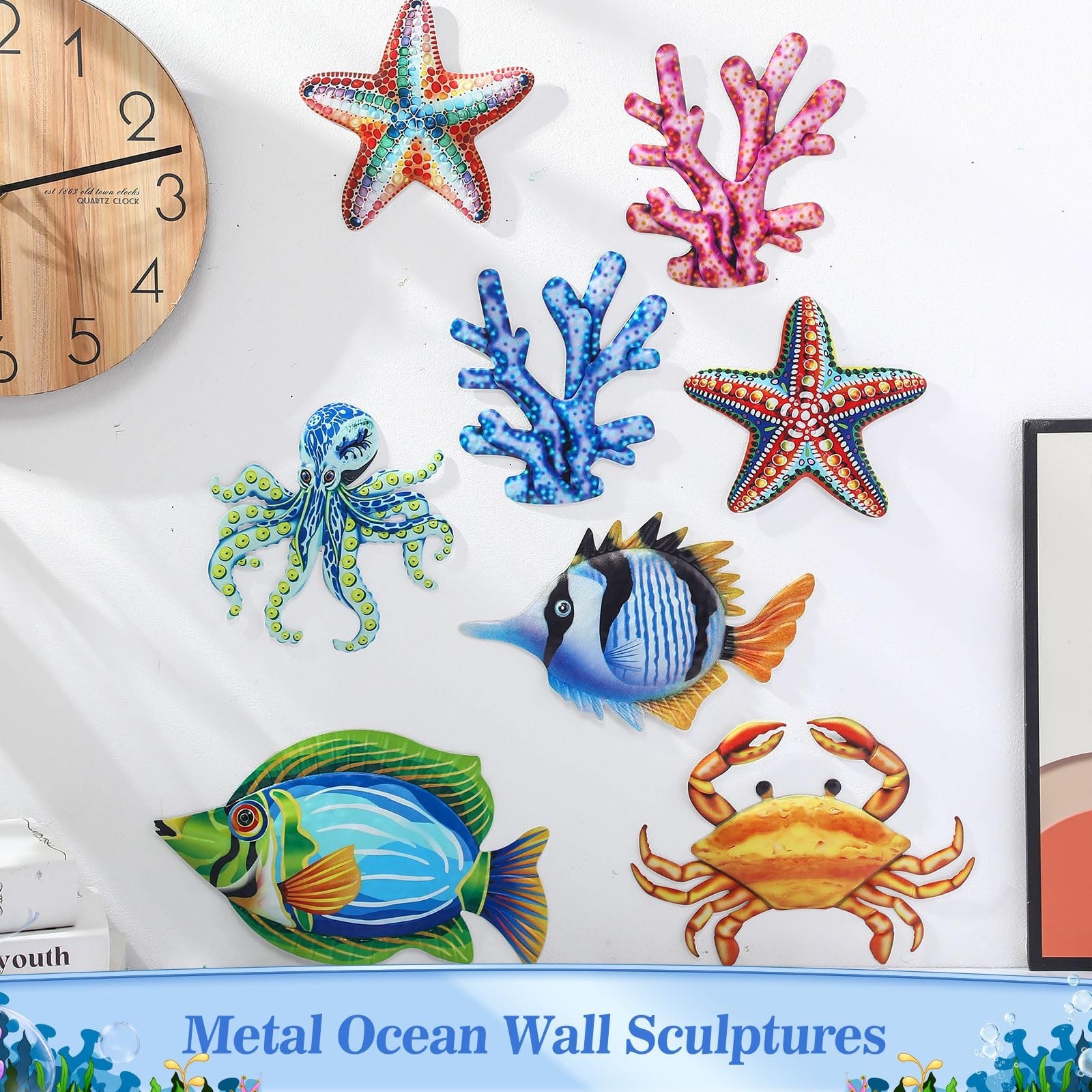 Tandefio 8 Pcs Metal Wall Decor Wall Art Hanging Decorations Outdoor Indoor S…