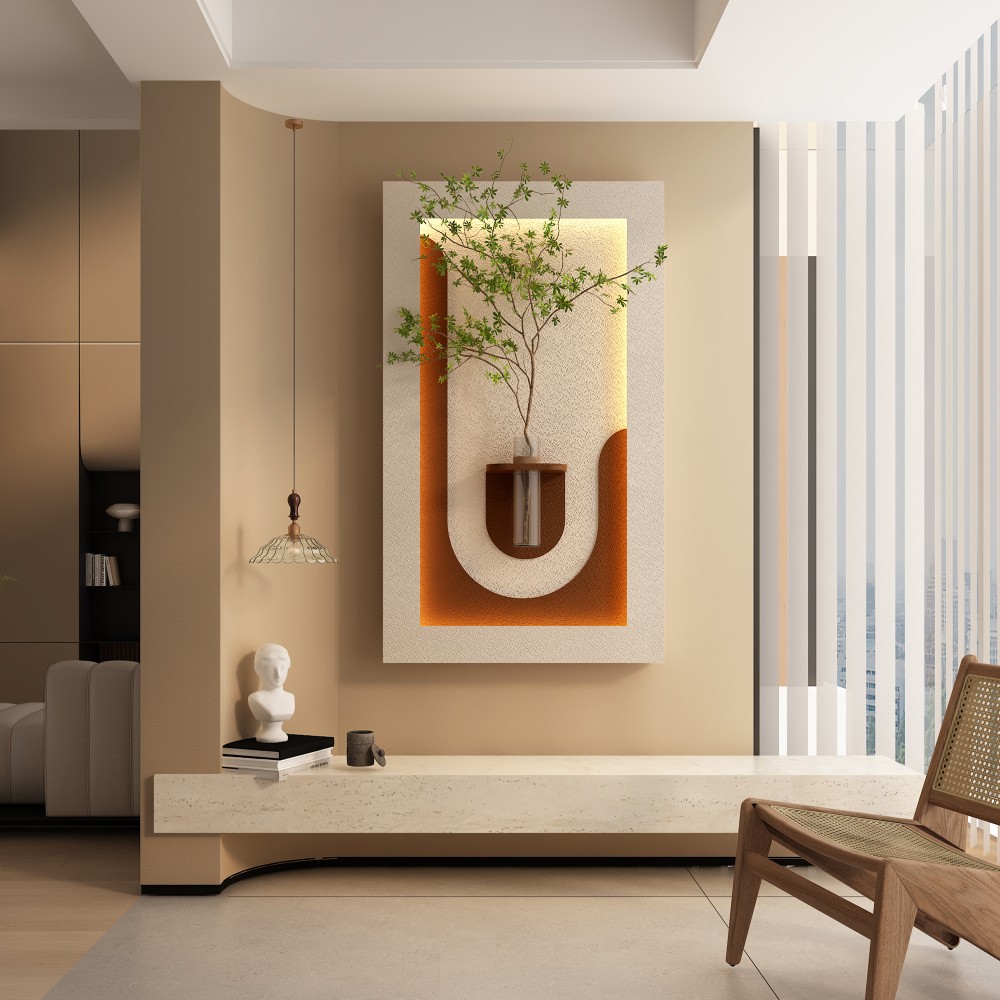 Adjustable 3-Color LED Sandstone Wall Decor with Simulated Green Plants