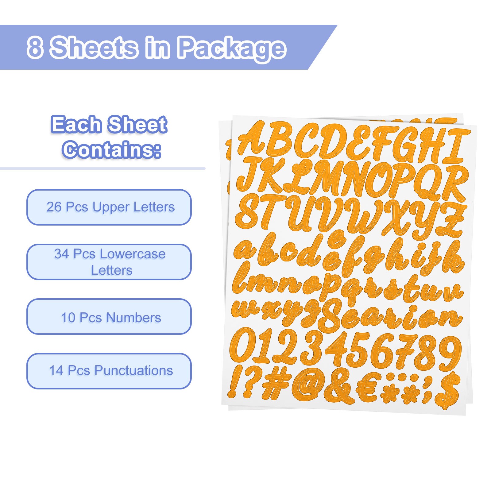 Stickers numbers/letters 672pcs (orange 2.5cm) 8 sheets