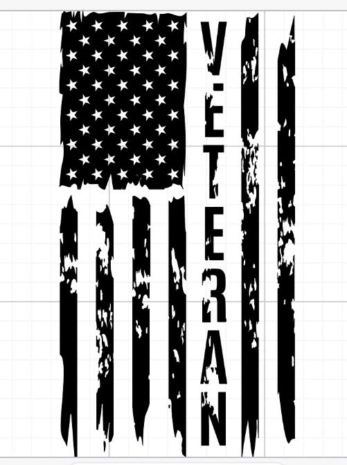 Veteran Patriotic Black Vinyl Decal Sticker Flag 8in x 11in