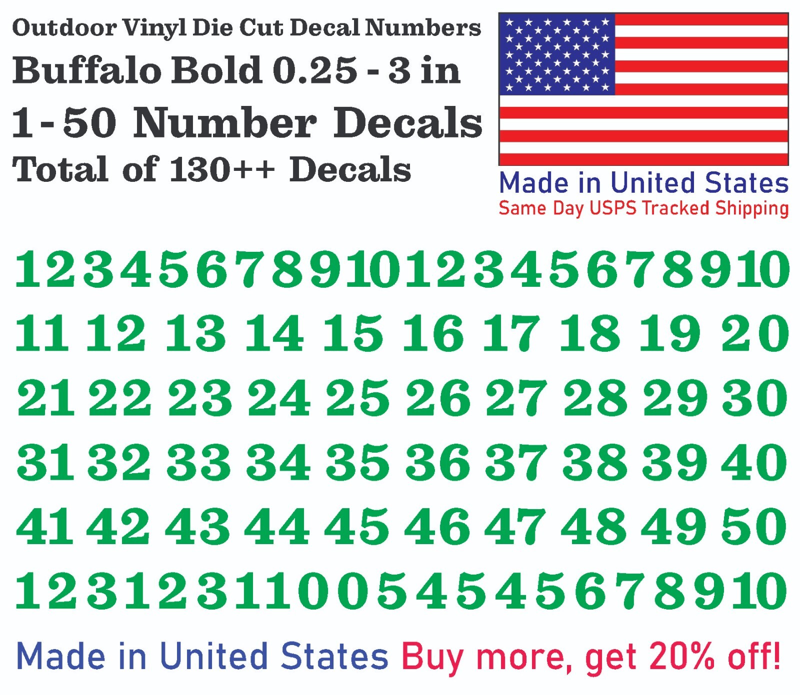 1-50 Buffalo Bold Vinyl Decal Sticker Numbers for Mailbox, Address, Locker Shop