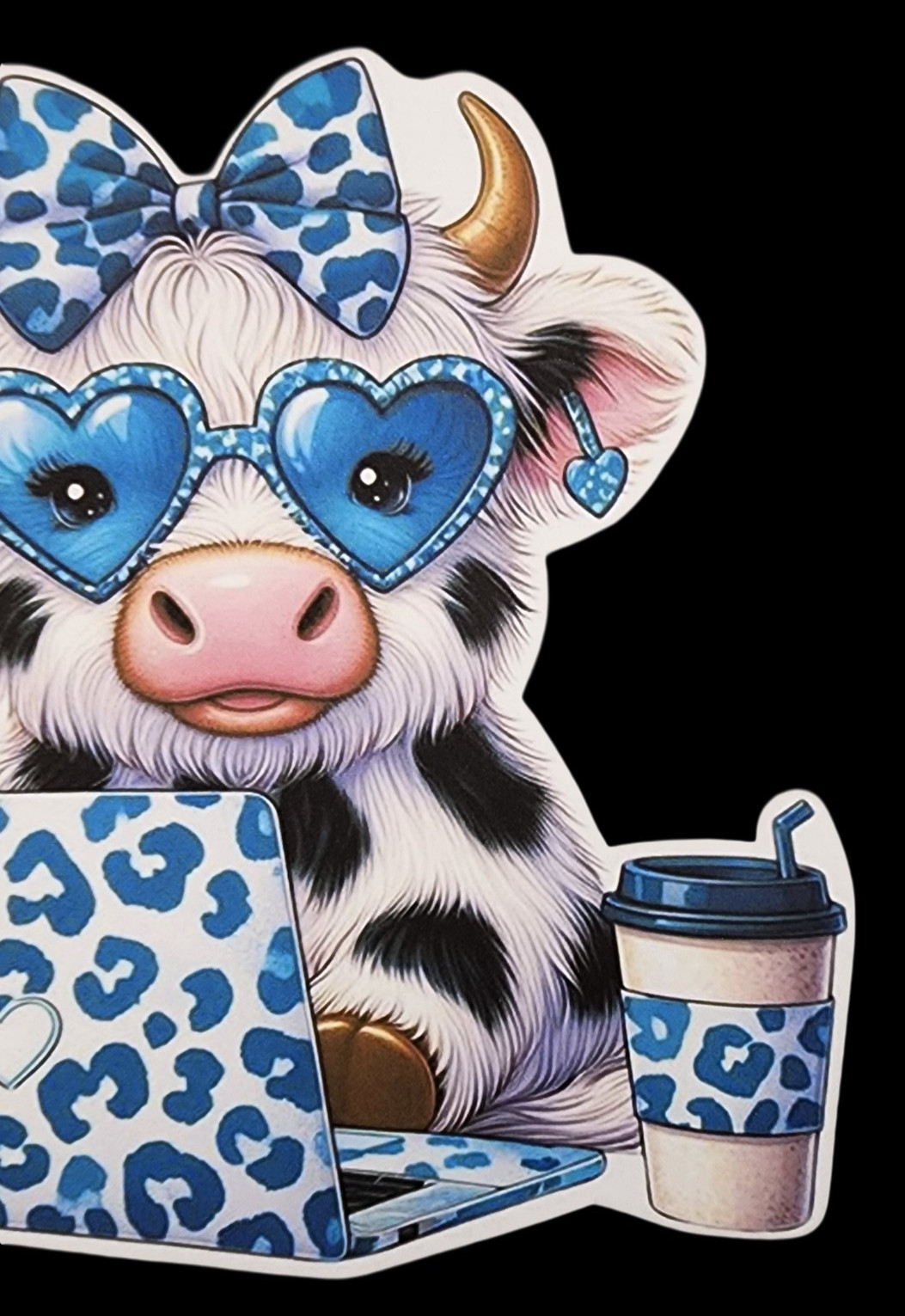 Blue White Highland Cow Animal Waterproof Car Decal Wall Poster Vinyl Sticker