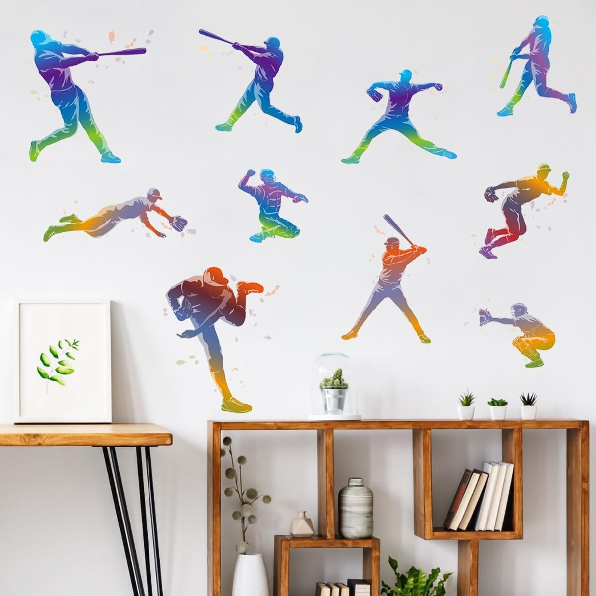 Watercolor Baseball Wall Stickers Removable Sports Player Silhouette Wall Decals