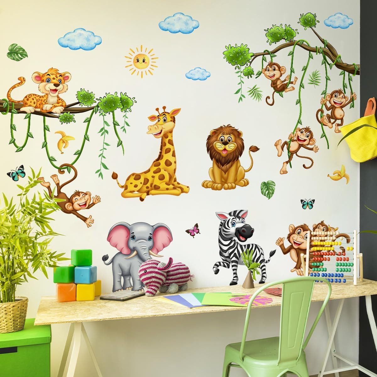 Jungle Animals Wall Decals – Peel & Stick Tree Stickers for Nursery