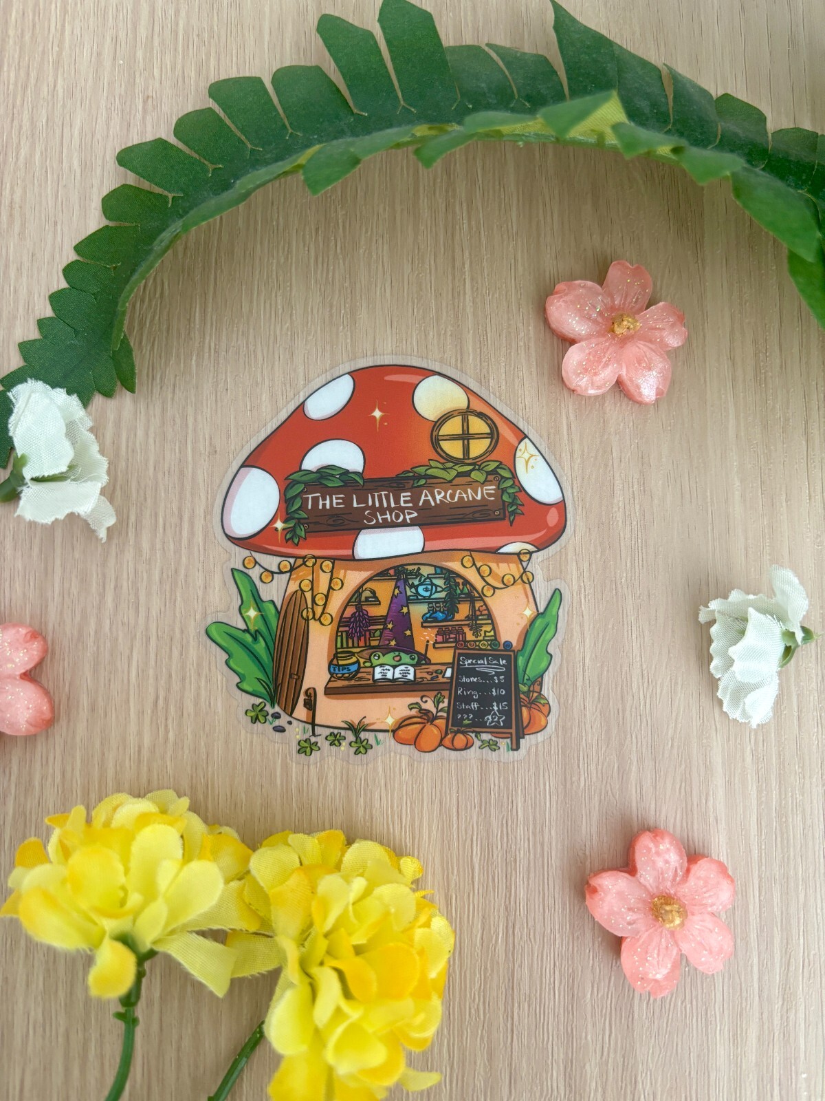 Cottage Core Plant Frog Mushroom House Clear Vinyl Sticker| Transparent Vinyl