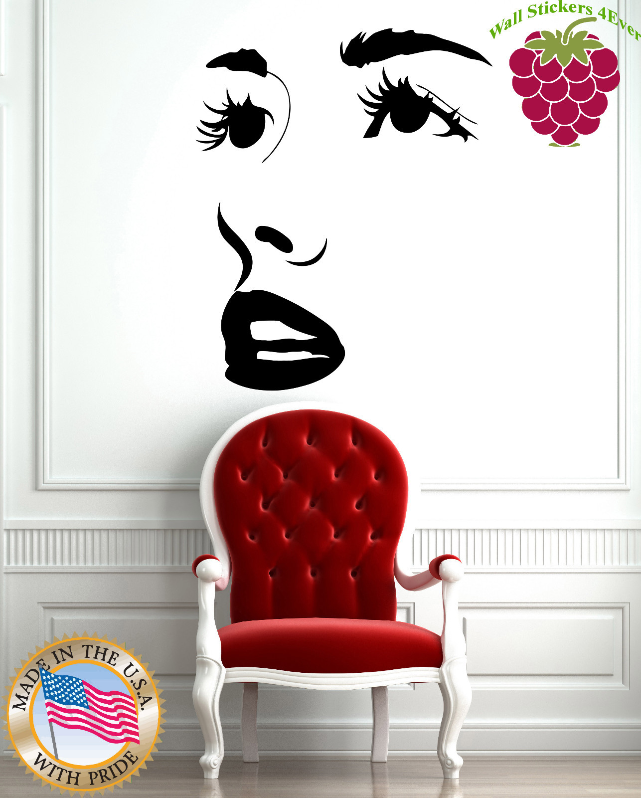 Wall Stickers Vinyl Decal Hot Sexy Girl Face Full Lips Big Eye Lashes EM575
