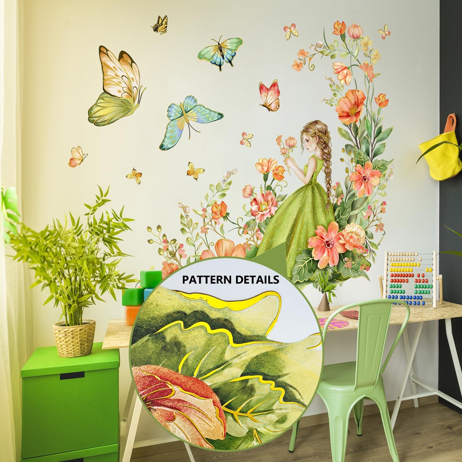 Flower Fairy and Butterfly Wall Stickers Fantasy Theme Wildflower with Colorf…