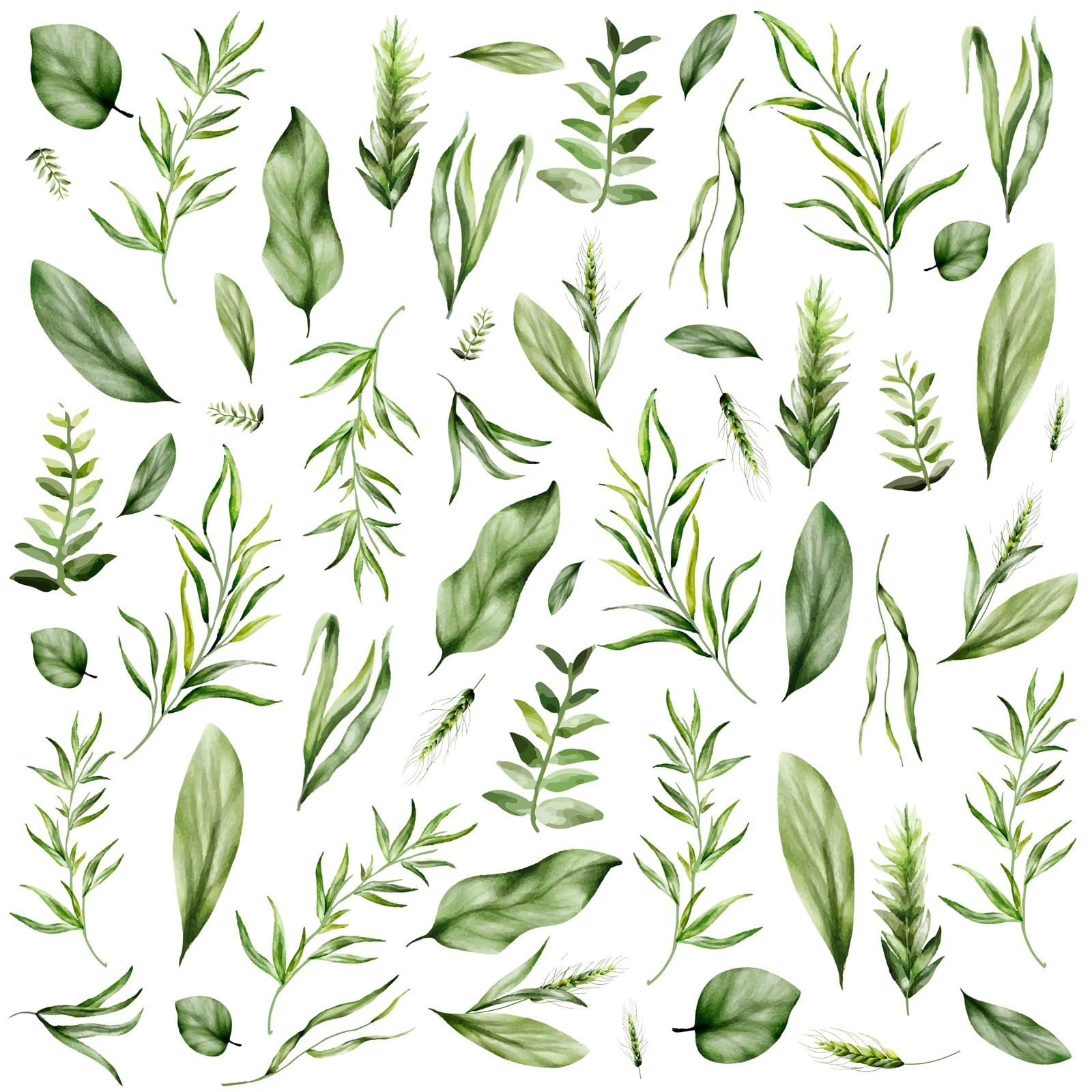 Green Leaf Wall Stickers Plant Leaf Wall Decals Peel and Stick Botanical Smal…