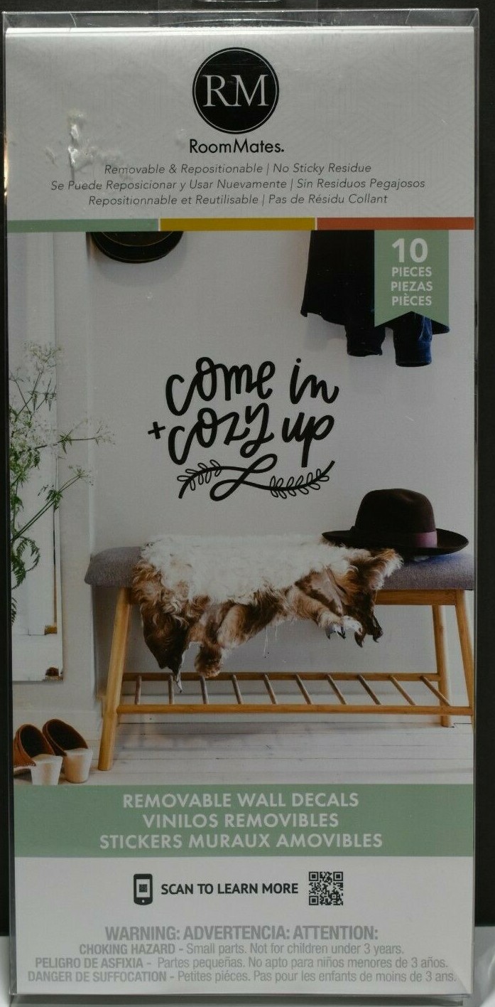 RoomMates Removable Peel and Stick Wall Decals Black Come in Cozy up Quote