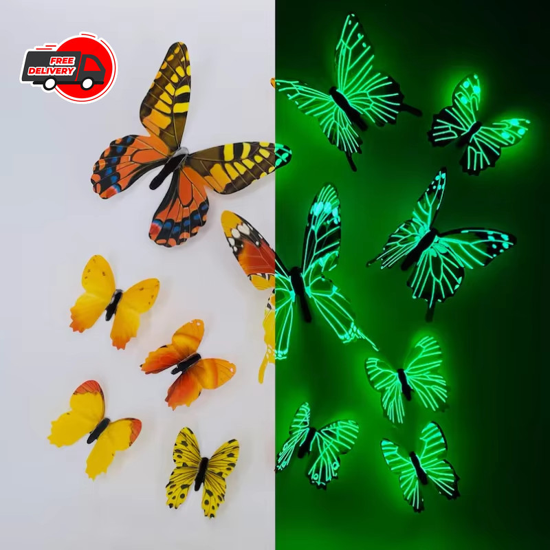 12PCS 3D Luminous Butterfly Wall Stickers DIY Home Decor Modern Art Gift USA