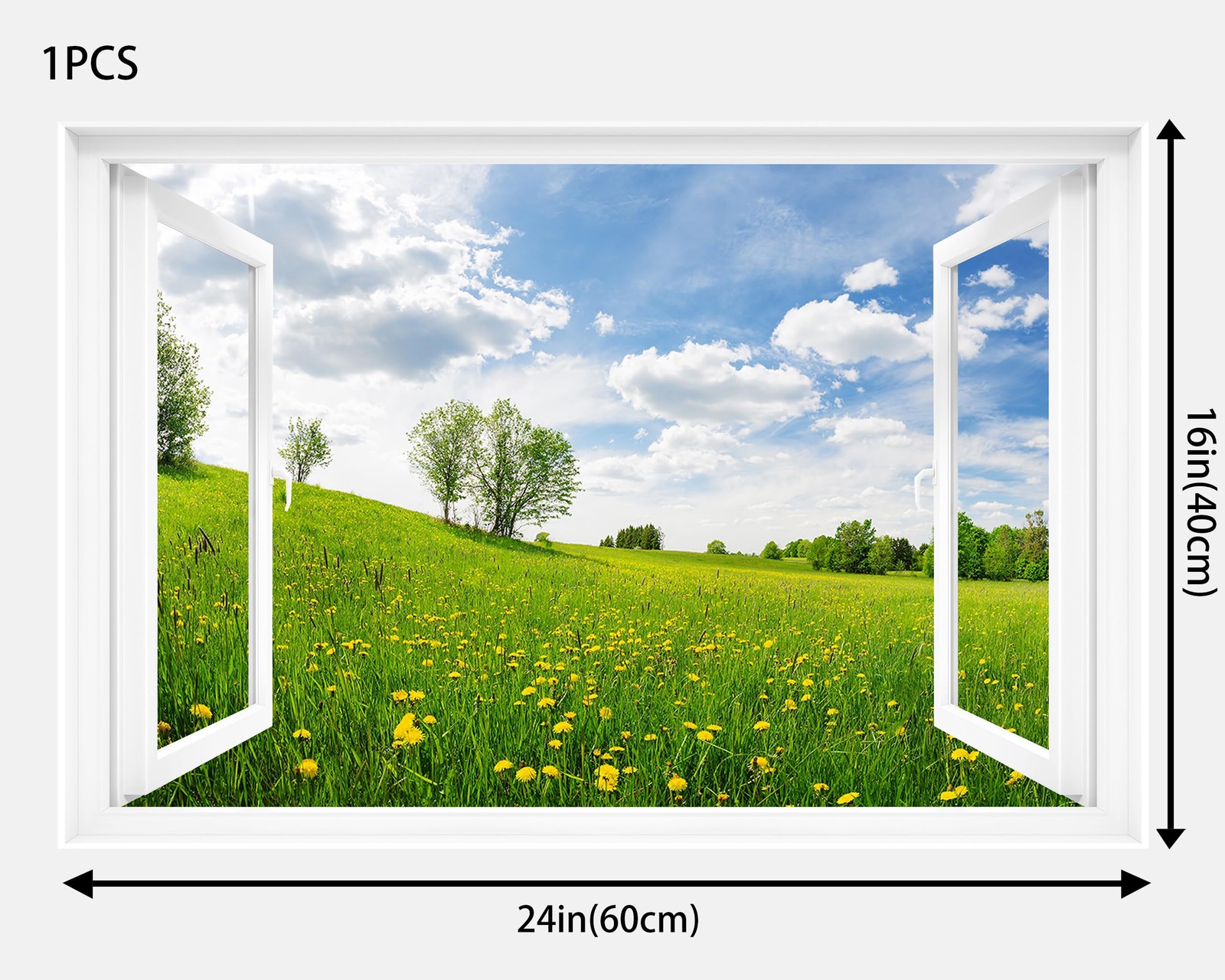 Fake Window Wall Decal – Spring Meadow View Faux Window Wall Mural for Home D…