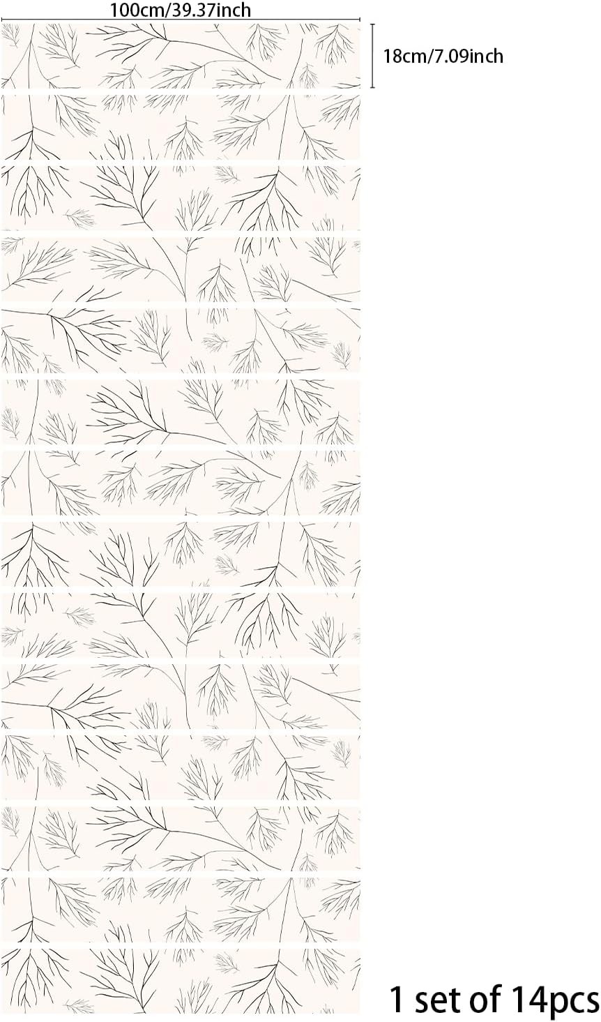 14pc Hand Drawn Stair Riser Decals Black Abstract Branch Leaves Peel & Stick