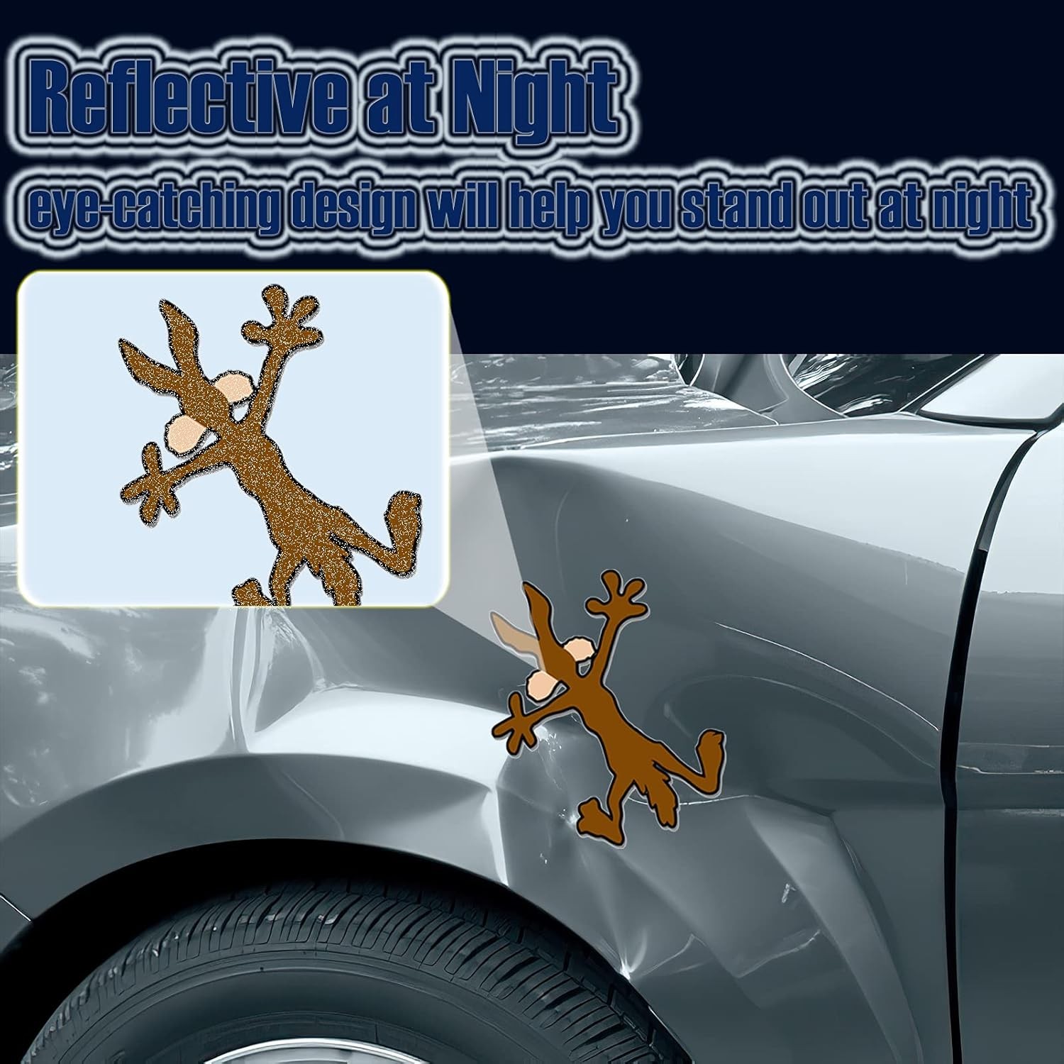 2 Pcs 9.8" 5.9" Reflective Dent Fix Car Decal, Cartoon Coyote Splat Hitting Wall