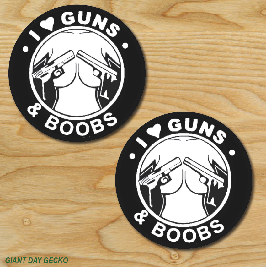 (2) I Love Guns and Boobs NRA Funny Work Shop car Laptop Wall Sticker Decal USA