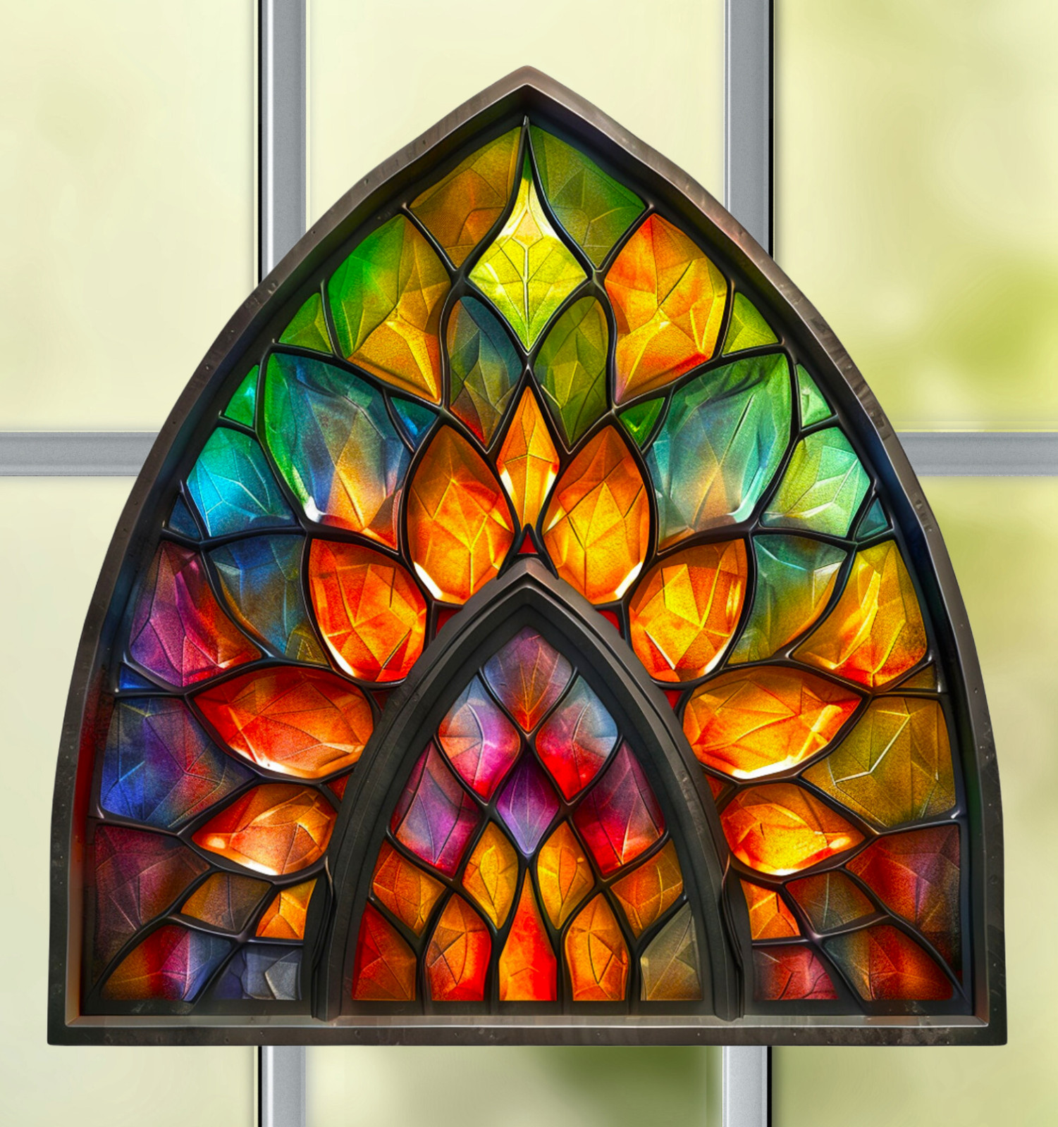 Faux Stained-Glass ARCH WINDOW CLING Size 8" Vinyl