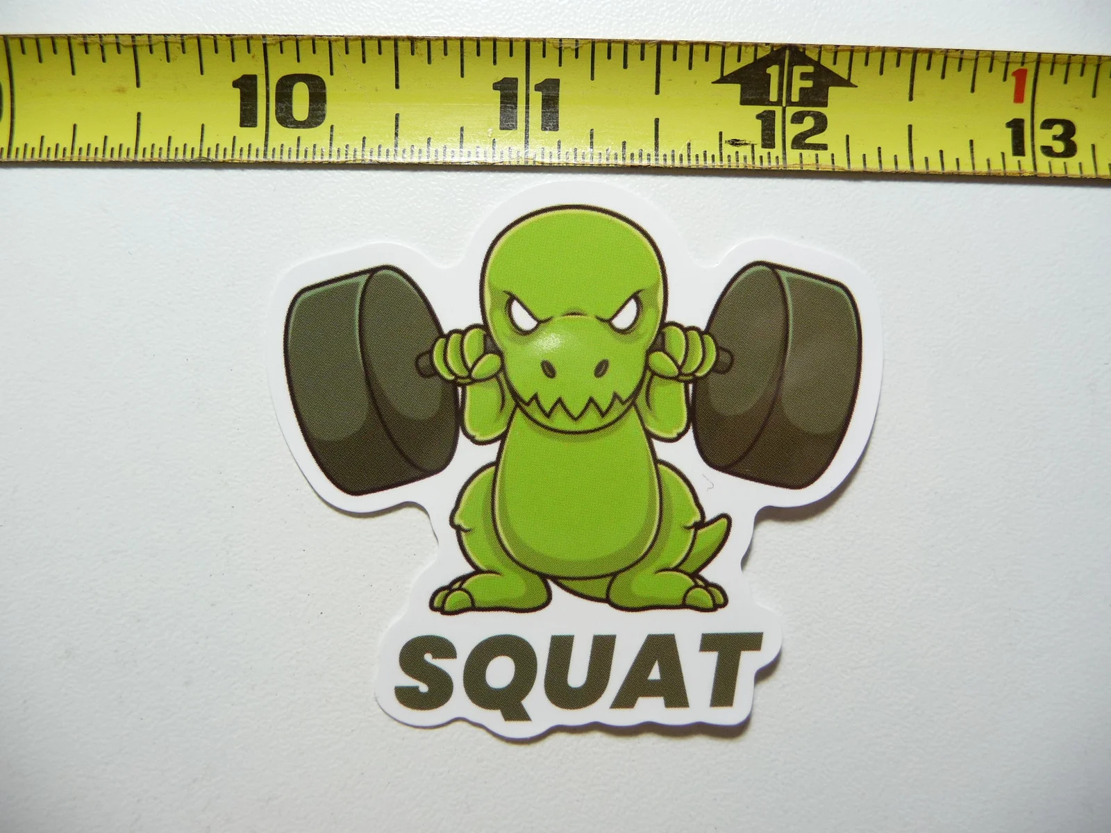 DINOSAUR SQUAT SMALL STICKER DECAL EXERCISE WEIGHTS FITNESS WEIGHTLIFTING