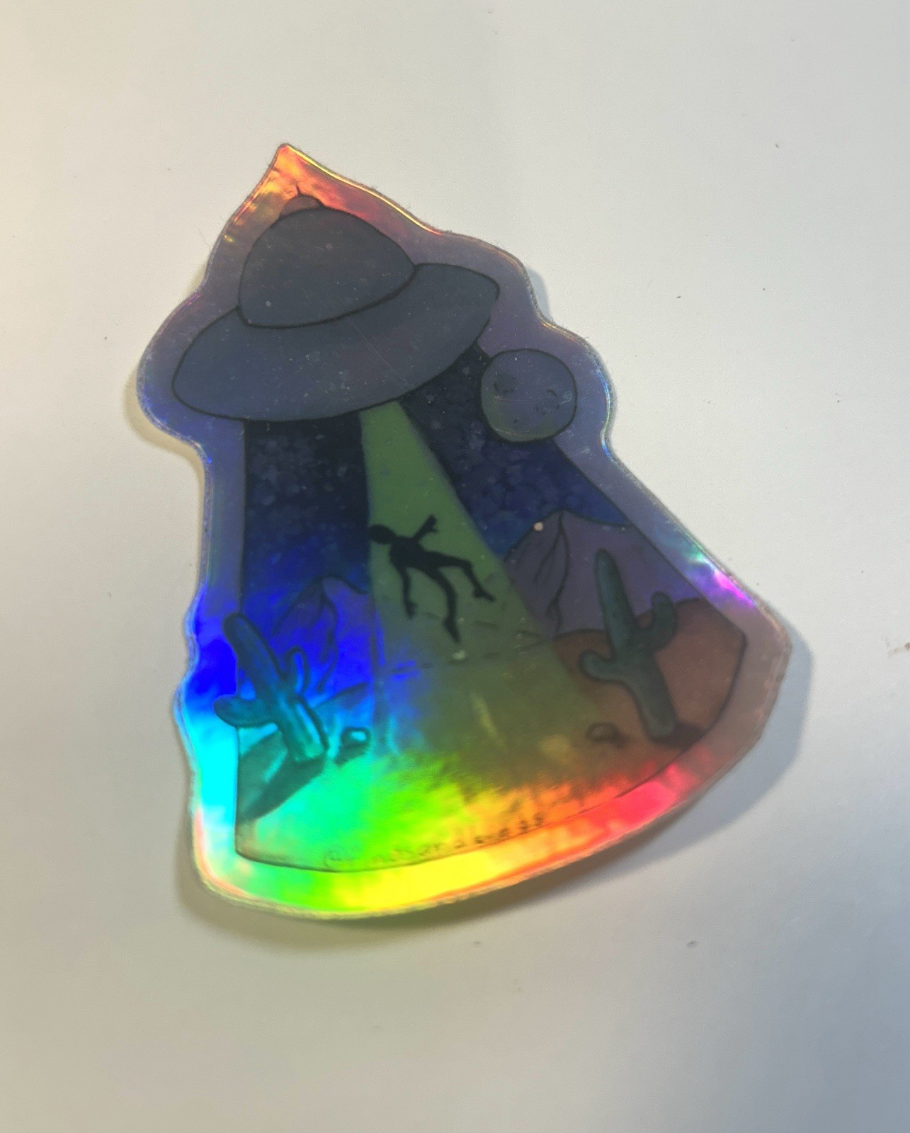 Holographic UFO Abduction Sticker – Desert Alien Encounter Vinyl Sticker