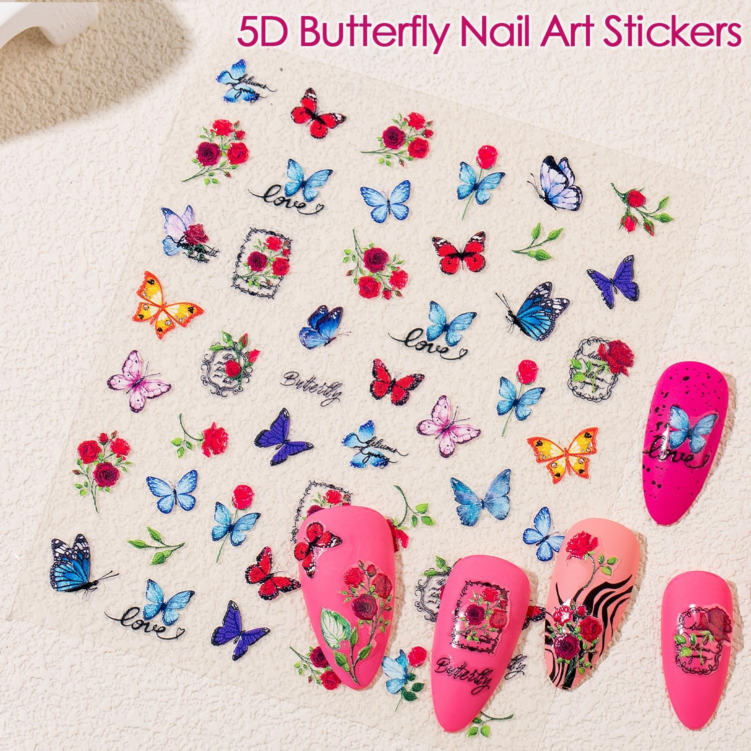 Gel Nail Stickers for Art: 5D Embossed Summer Flower Large, Colourful