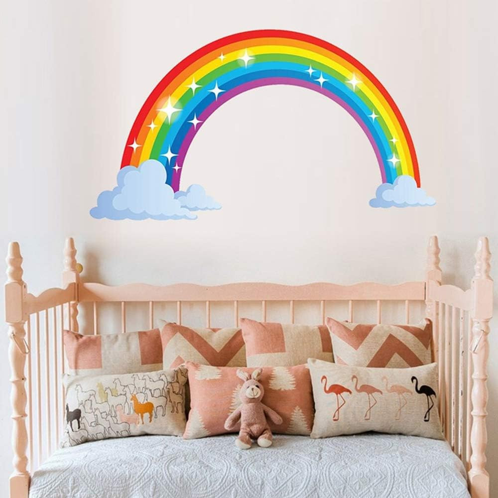Rainbow Wall Decals Wich Clouds, Peel and Stick Removable Wall Stickers for Kids