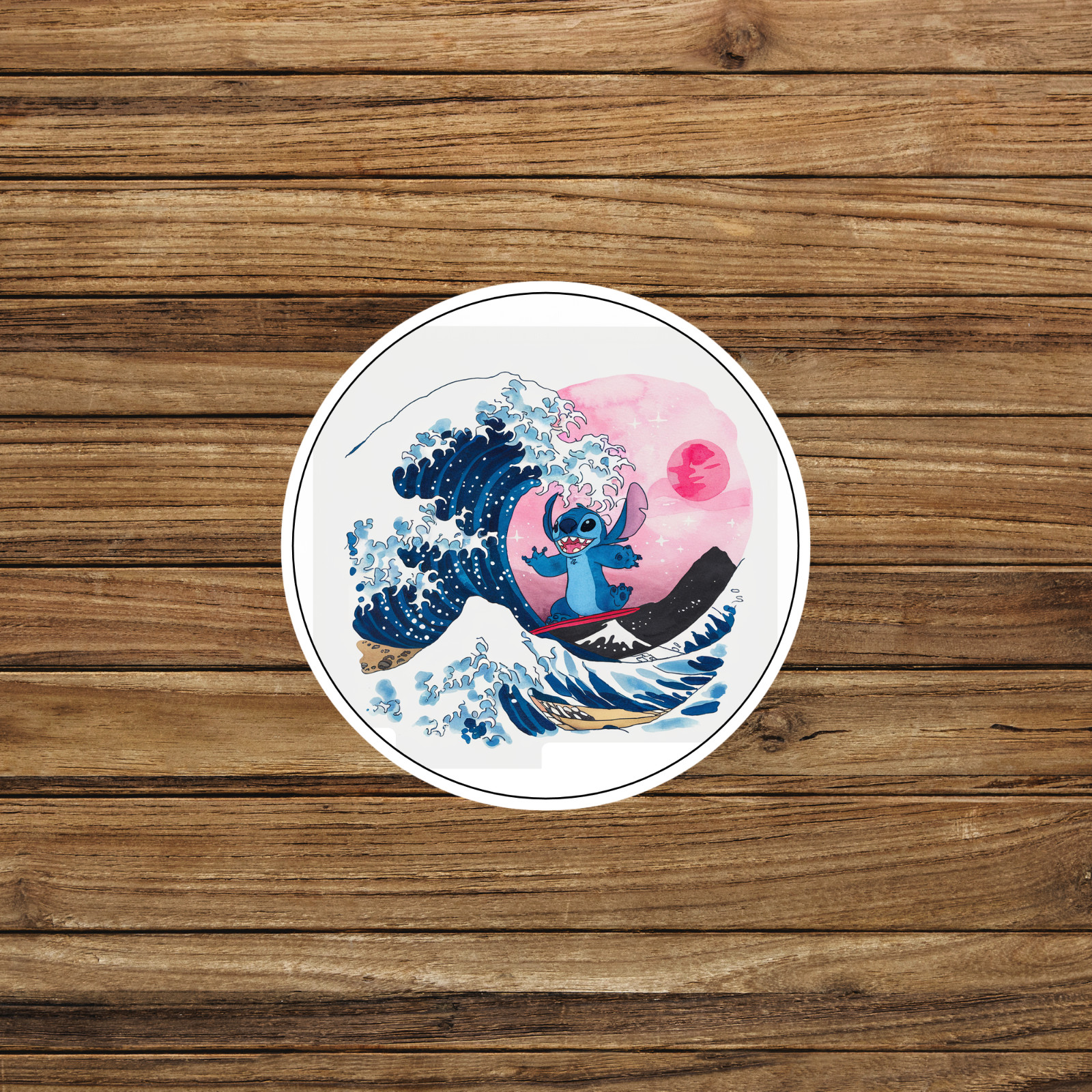 Stitch Surfing The Great Wave Off Kanagawa Vinyl Sticker Decal #447