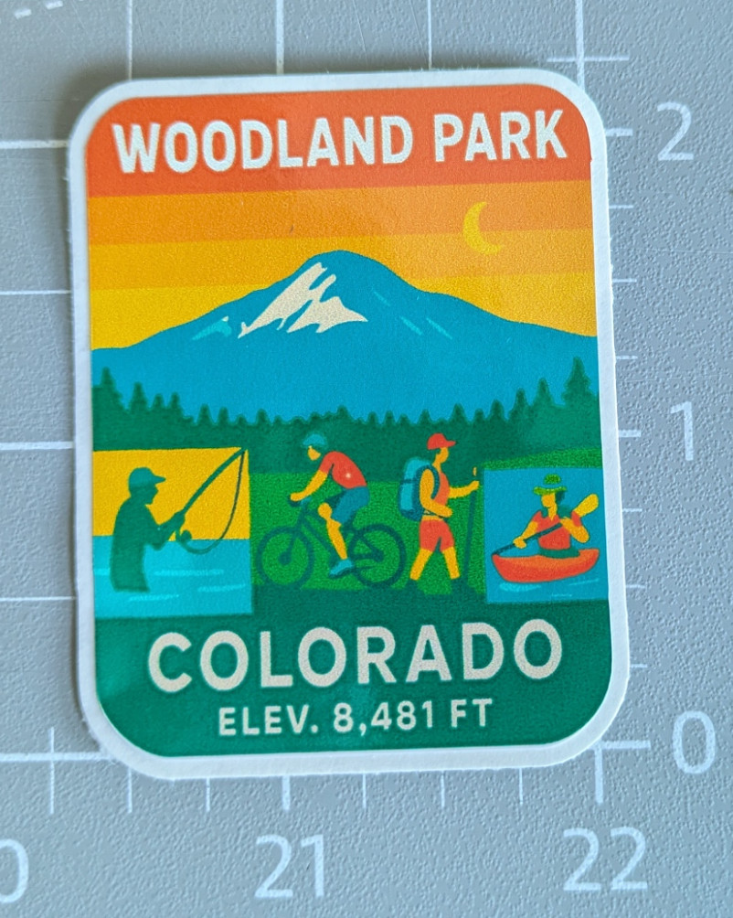 Woodland Park Co water bottle sticker & Decals Mountain range