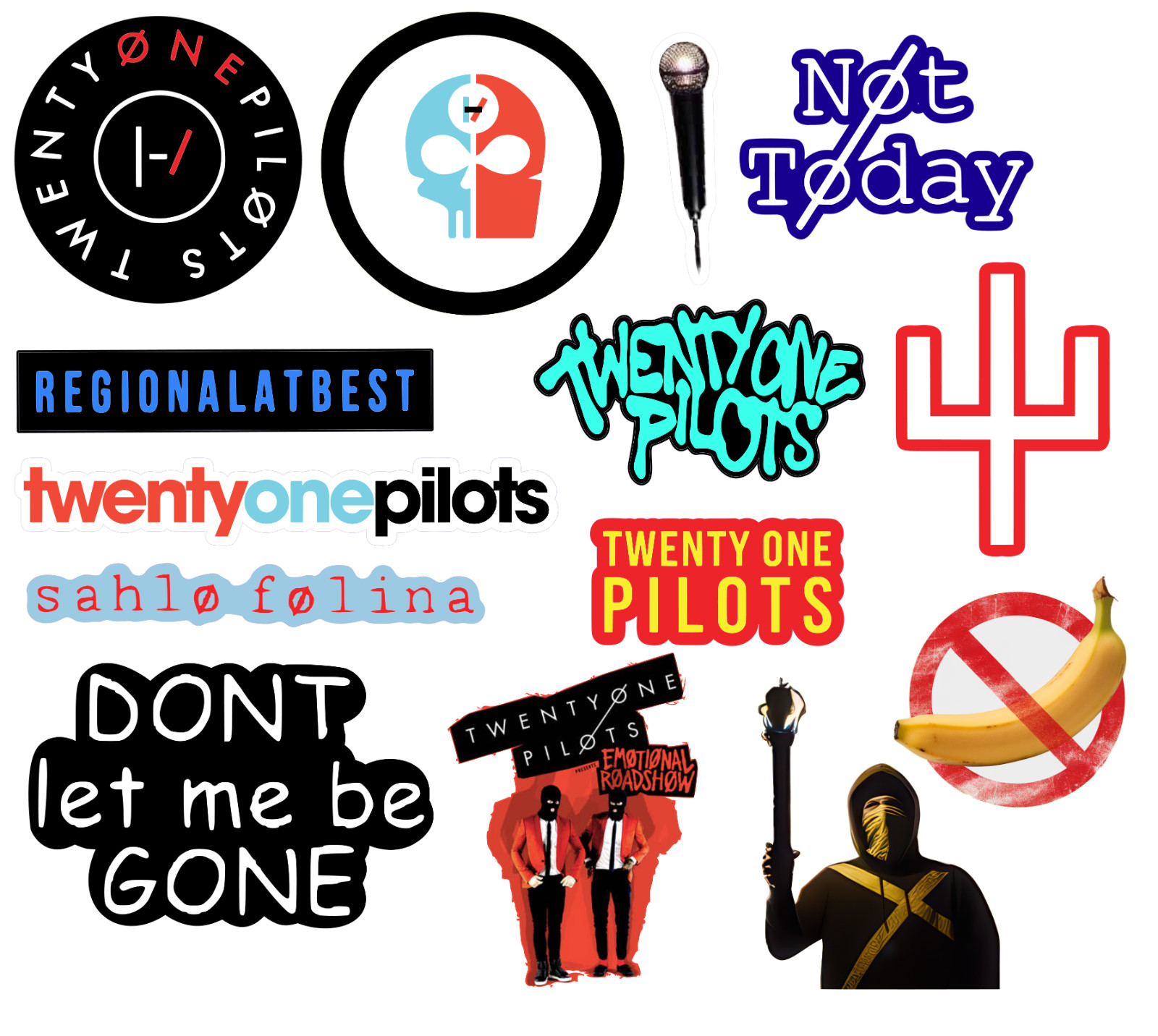 Twenty One Pilots sticker sets, Water Resistant, easy peel, 2-3", 12 Sets