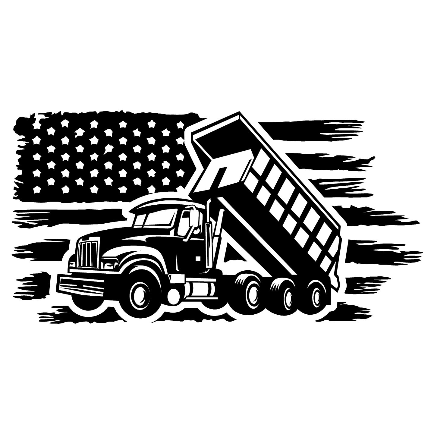 Distressed American Flag Dump Truck Vinyl Decal – USA Patriotic Hauler Sticker