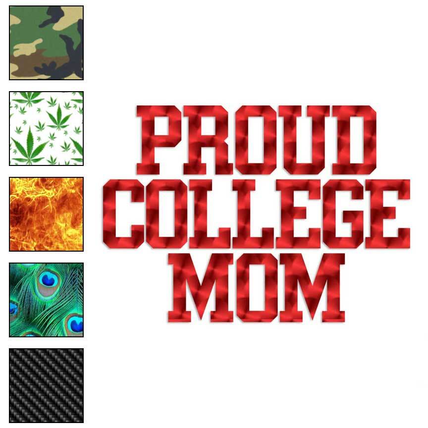 Proud College Mom, Vinyl Decal Sticker, 40 Patterns & 3 Sizes, #2748