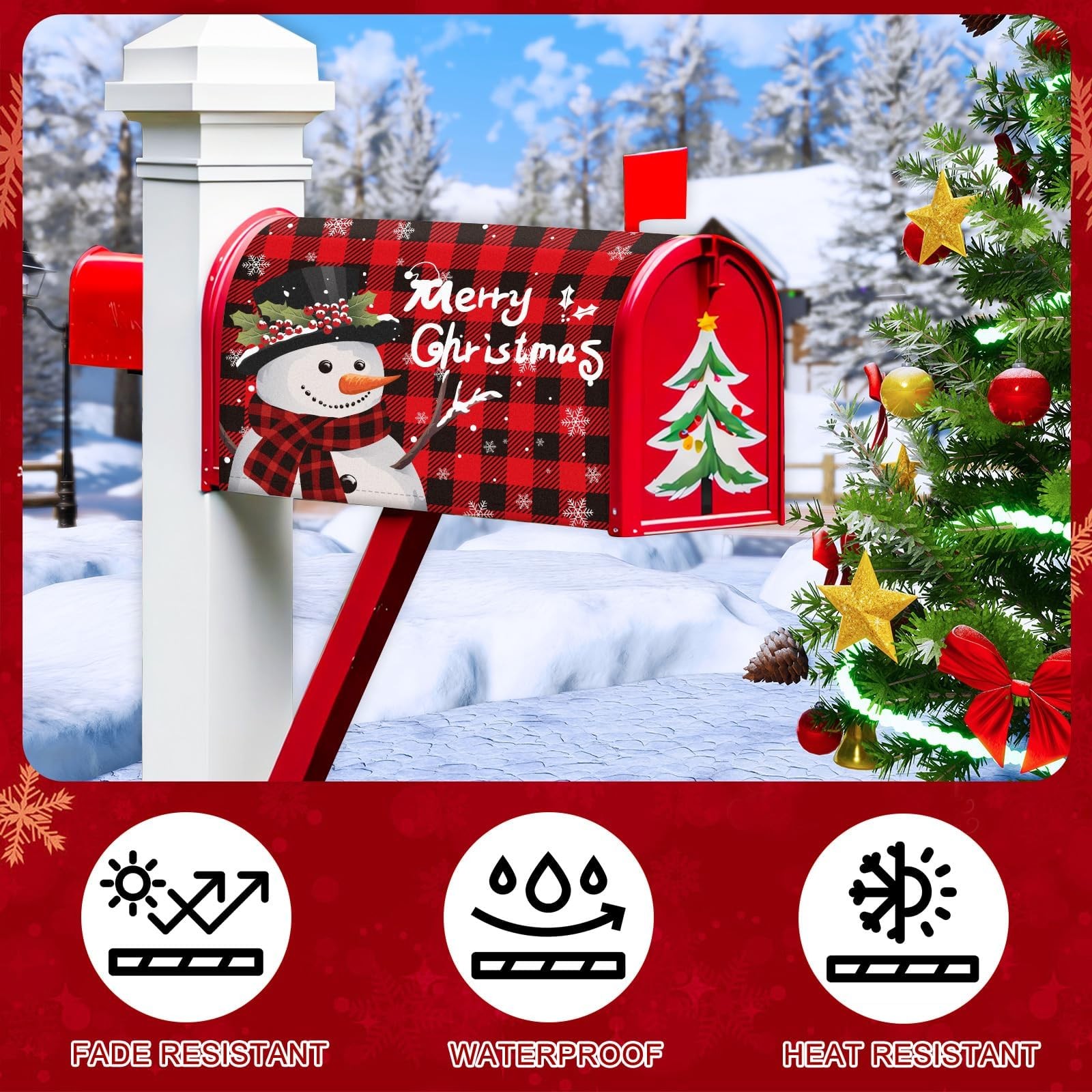 MOUNTCLIM Merry Christmas Mailbox Cover Magnetic Standard 21" x Multicolor