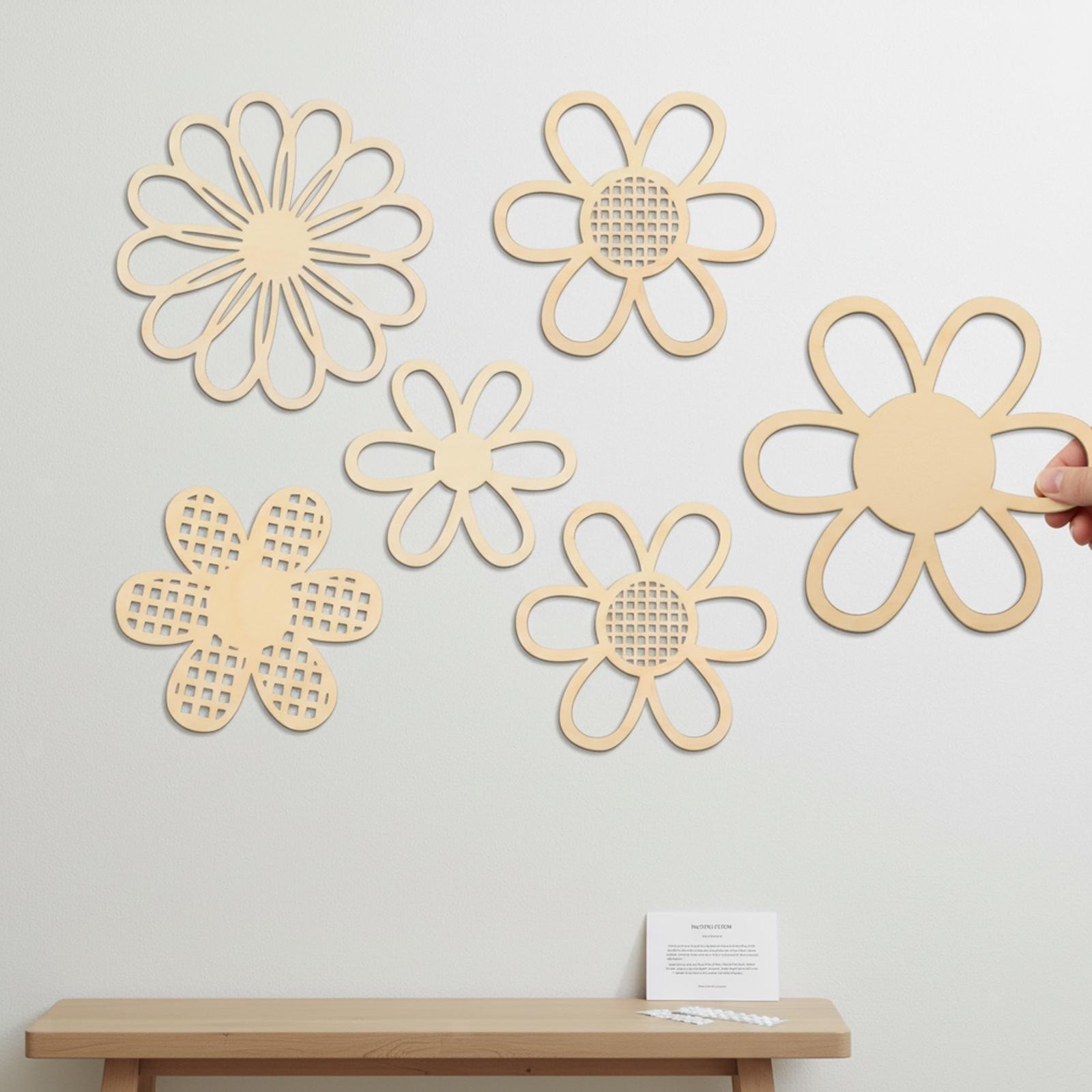 5 Pieces Wooden Flower Nursery Decor Flower Wall Decals Hanging Plaque Boho