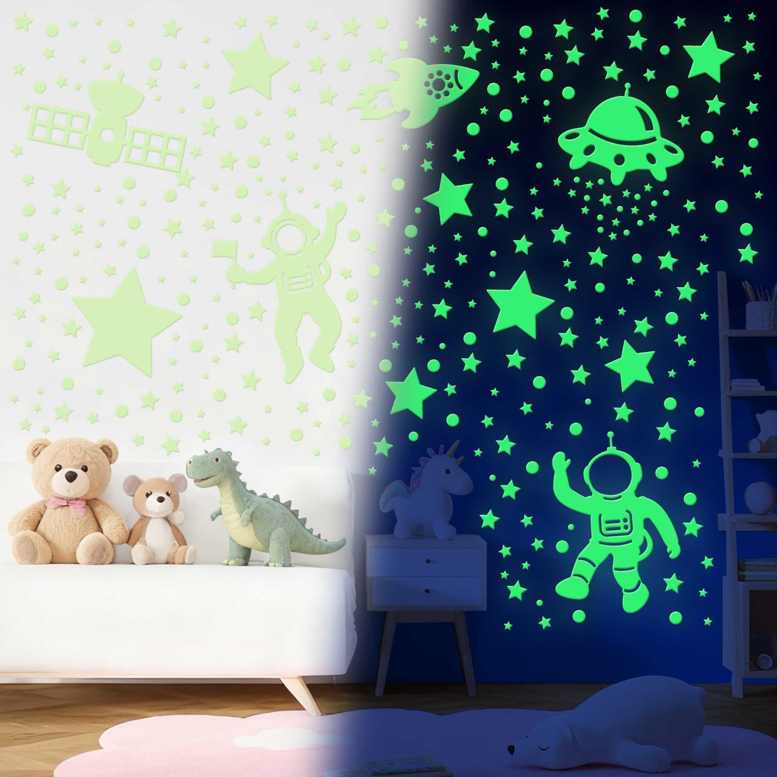 556PCS Glow Dark Stars Ceiling 3D Space Galaxy Stickers Astronaut Rocket Planet