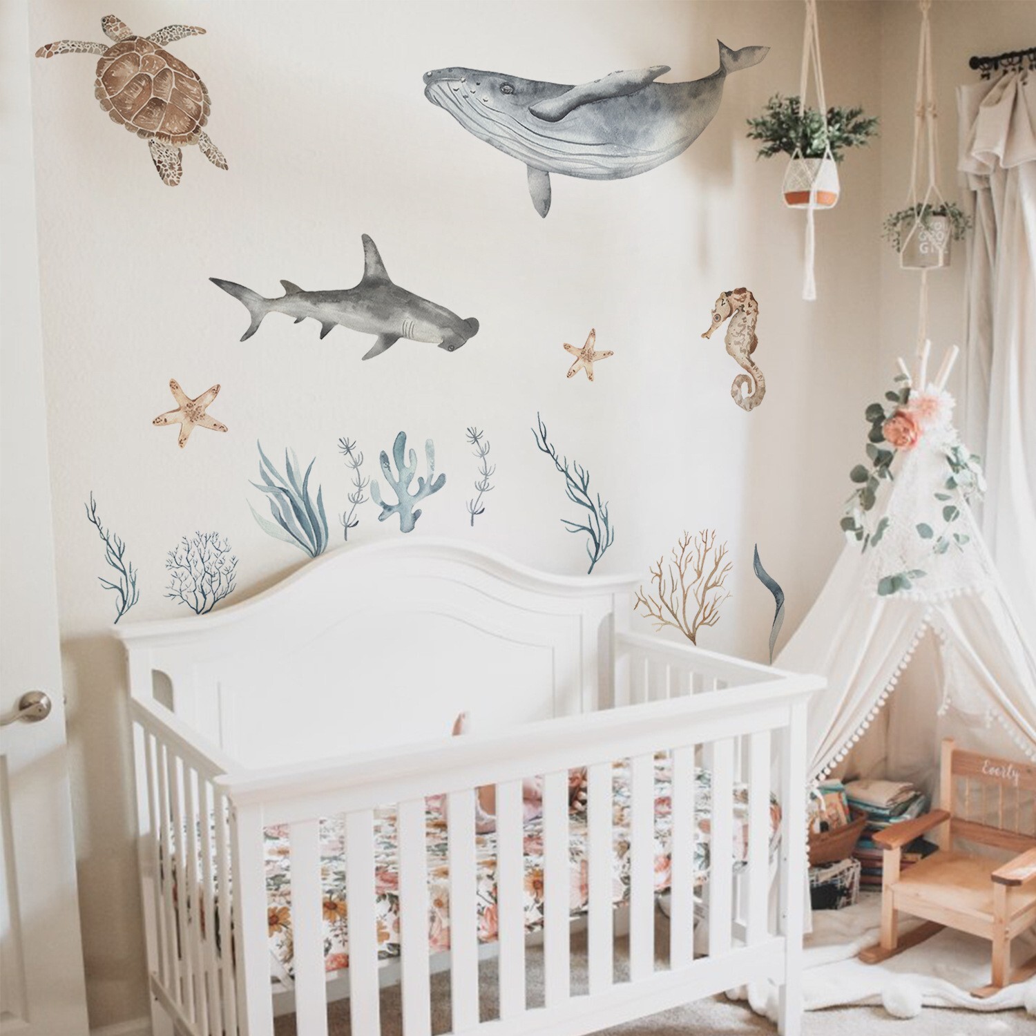 Ocean Life Wall Decals for Nursery Peel & Stick Wall Stickers Kids Bedroom Decor