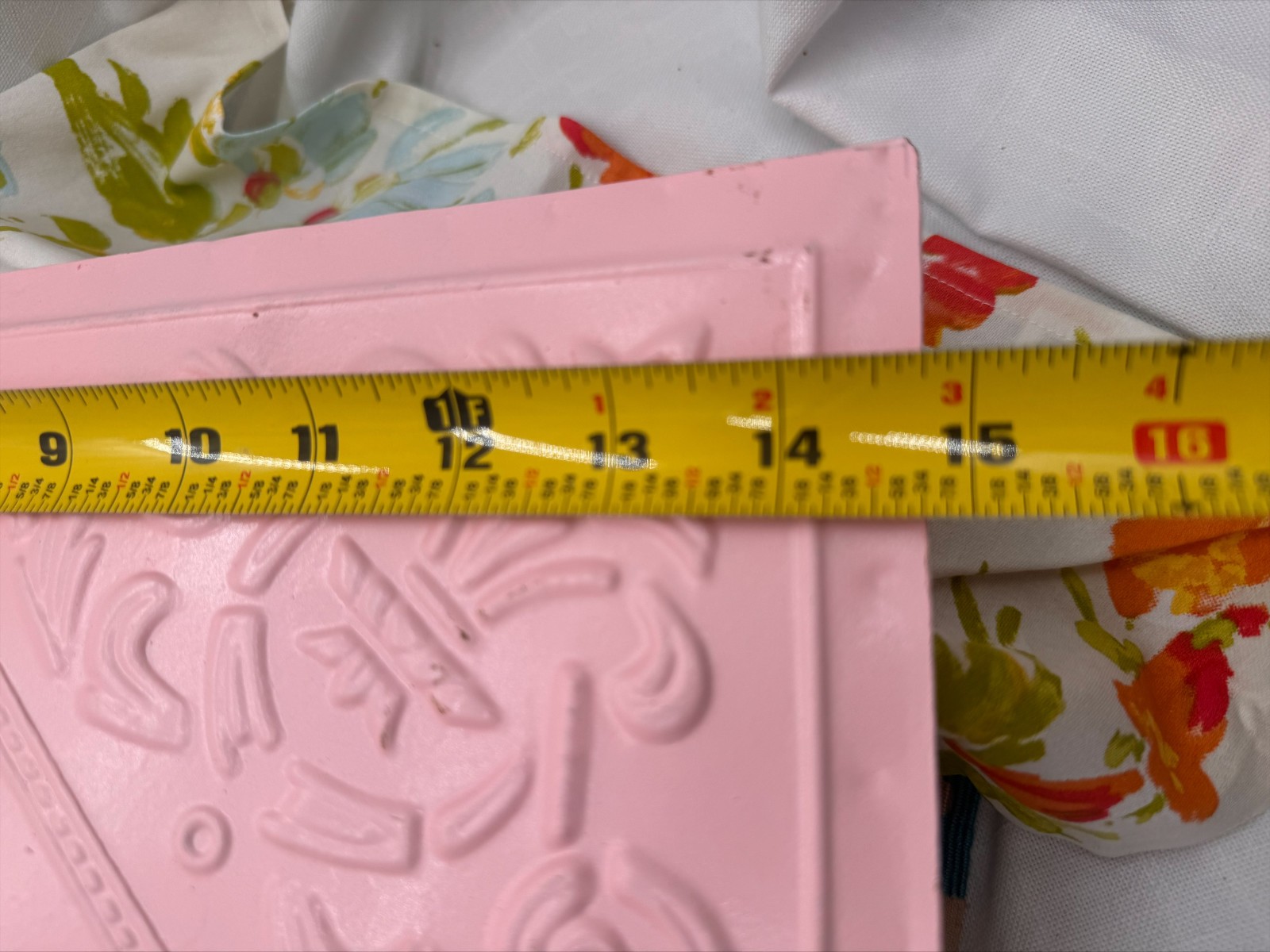 Pink Metal Embossed Floral Tin Tile Wall Pocket Hanging Planter 15" Shabby Chic