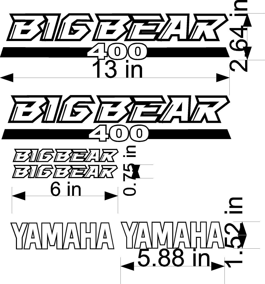 Yamaha Big Bear 400 Clean Remix Emblem Sticker Graphic Set Kit 4×4