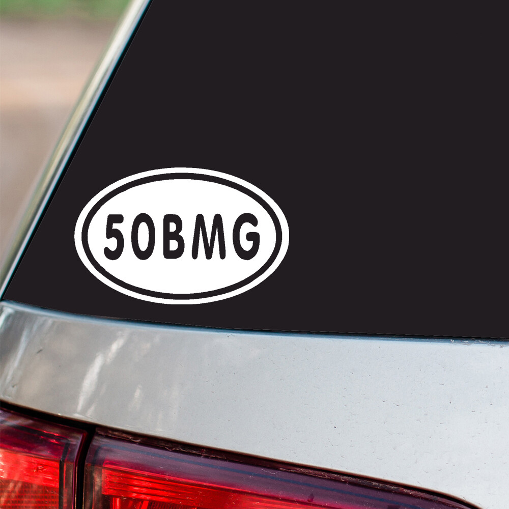 50BMG Sticker Rifle Gun oval euro all chrome & regular vinyl color choices