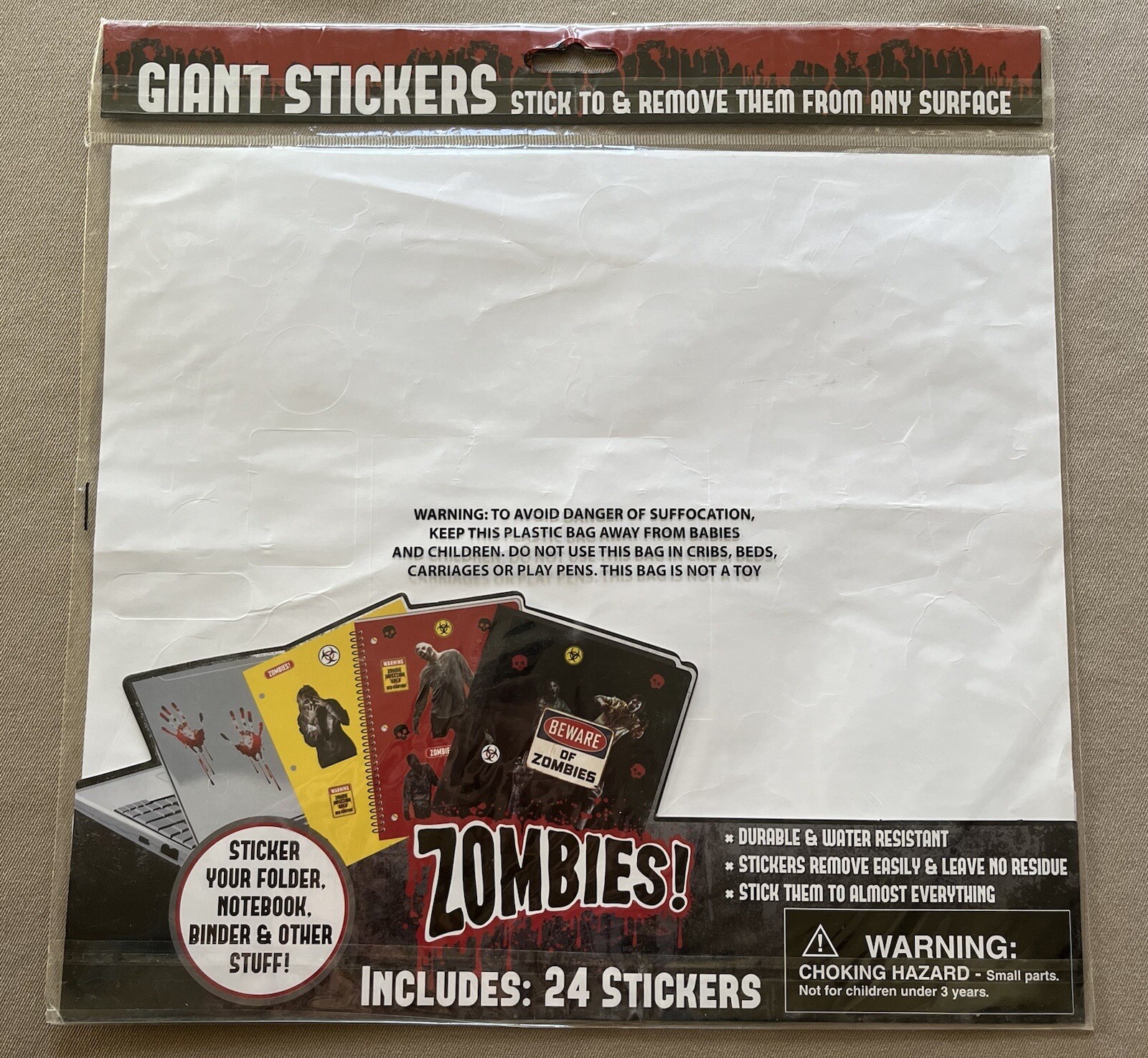1 Giant Sheet Zombies Stickers~Sheet Is 10 1/2” X 11 3/4” & Has 24 Stickers, New