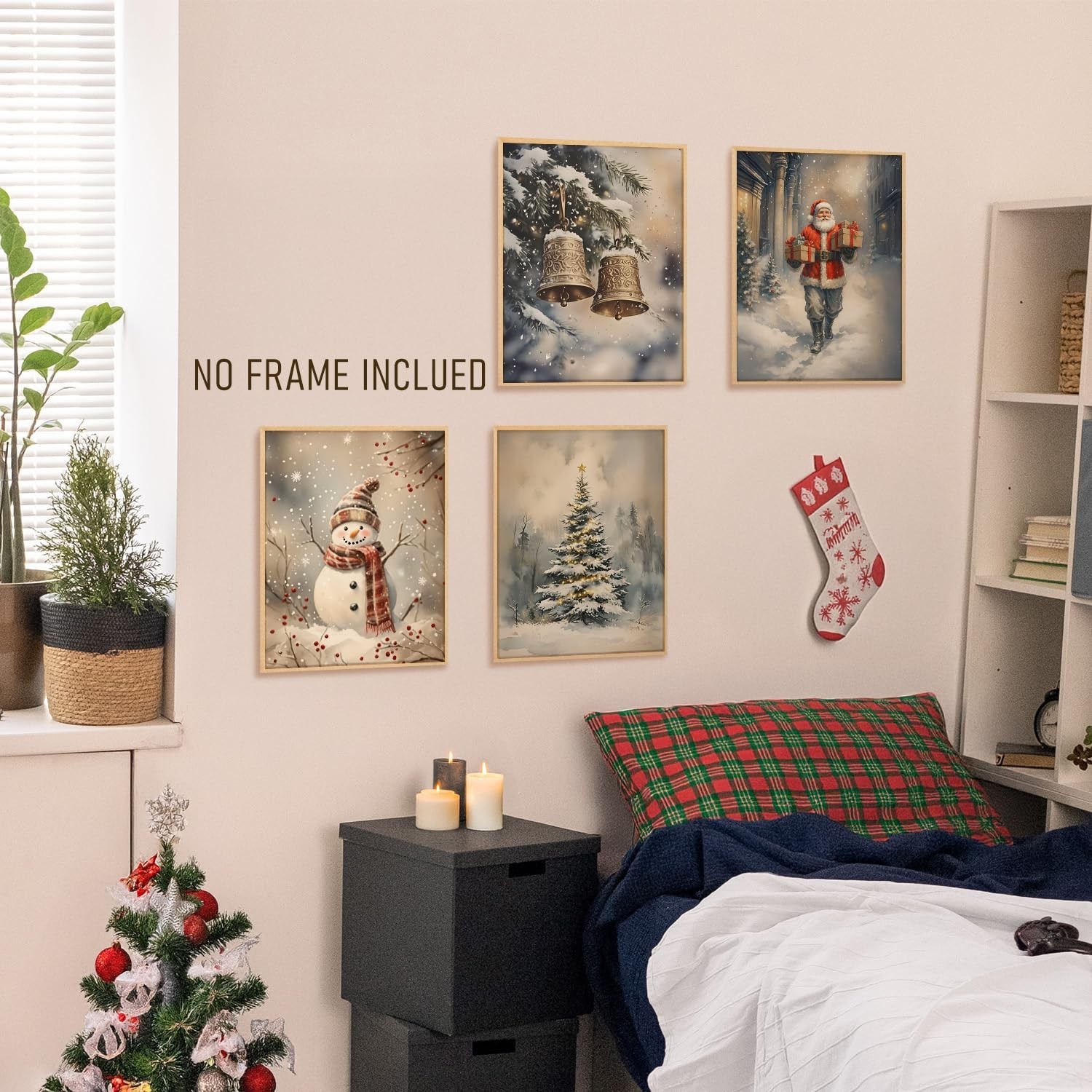 BRRNYOI Christmas Winter Scene Wall Art Posters Set of 4, Rustic Snowy Christ…
