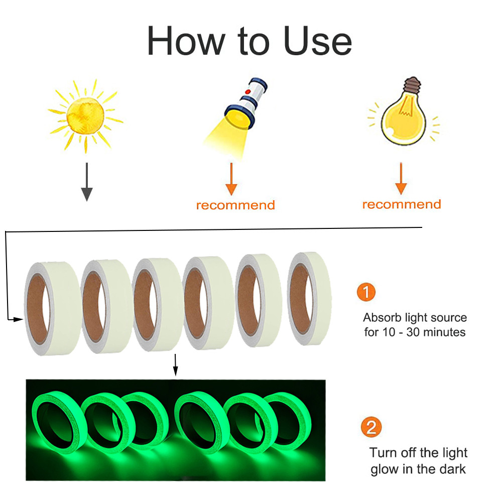 Fluorescent Warning Tape, Self-Adhesive Glow Tape for Stage & Decoration ﻿