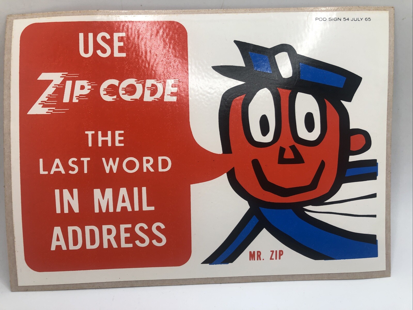 MR. ZIP Use Zip Code Sticker 1965 6 7/8” X 4 7/8” New Condition USPS