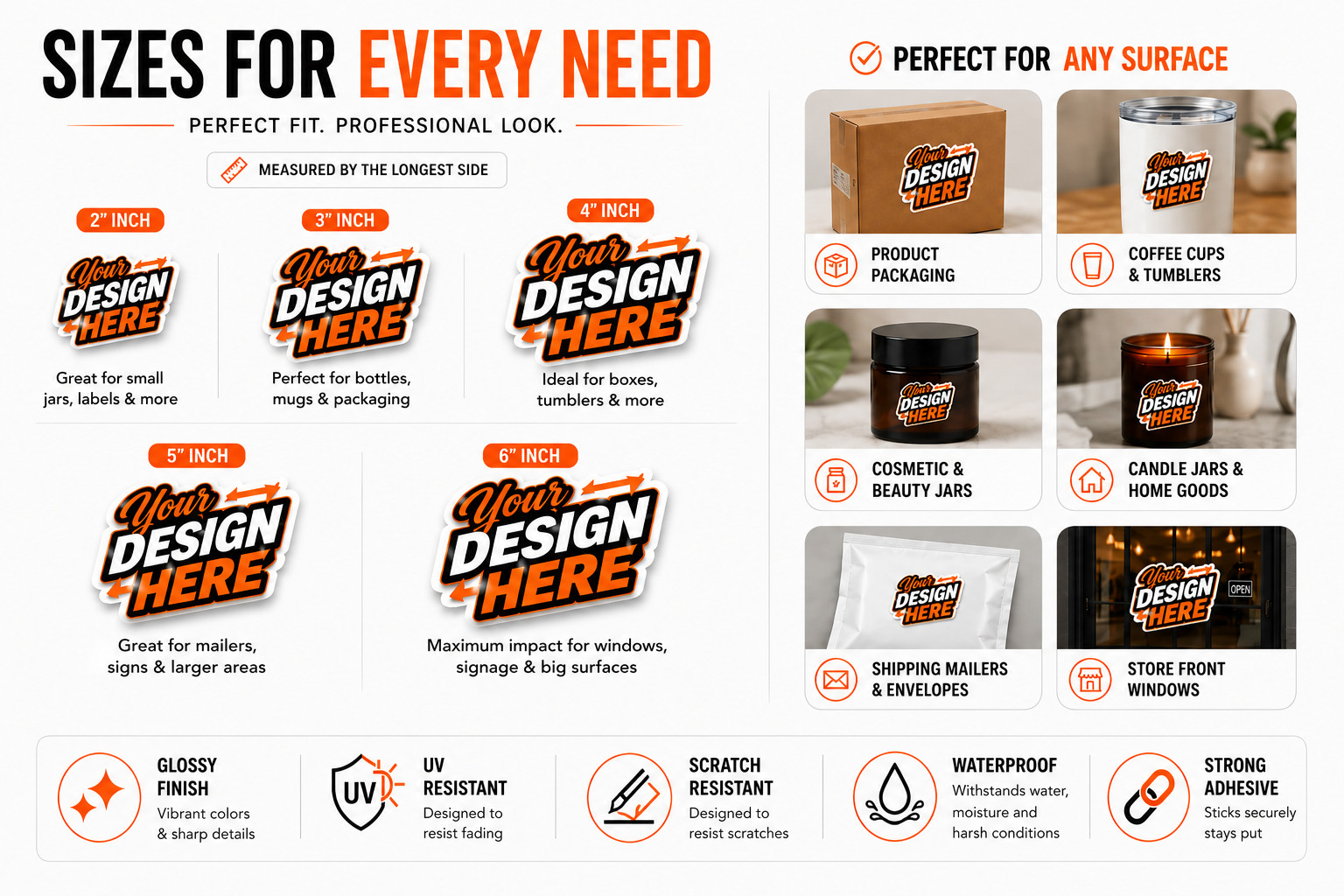 Custom Logo Stickers Vinyl Die Cut Decals Waterproof UV Resistant 2"-20"
