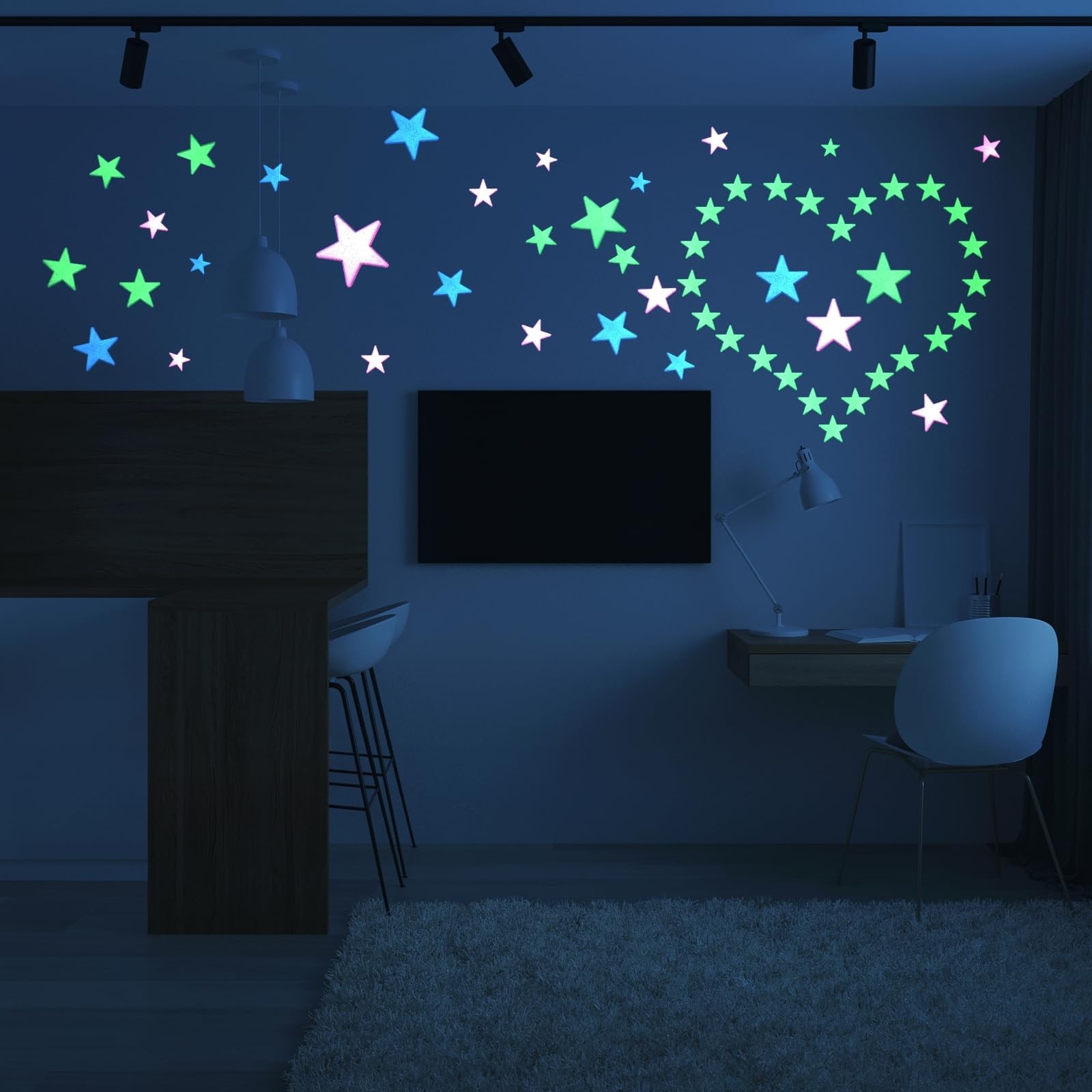 MECCANIXITY 100 Pcs Glow in The Dark Stars Stickers for 1.5"Lx0.06"T, Pink