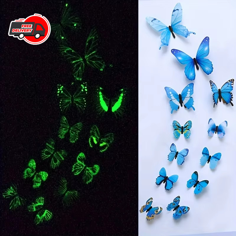 12PCS 3D Luminous Butterfly Wall Stickers DIY Home Decor Modern Art Gift USA