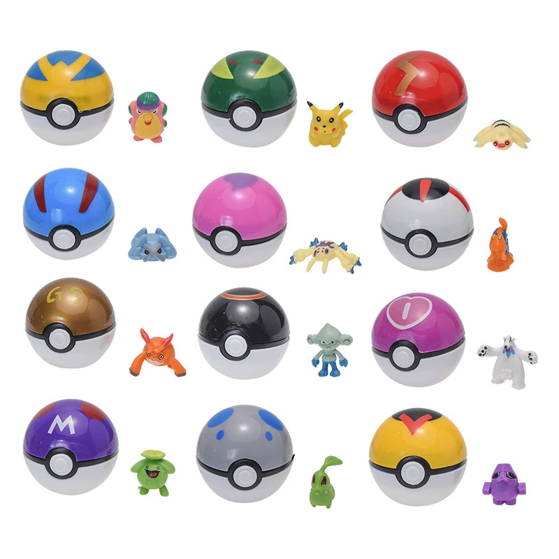 12Pcs/Set Pokemon Poke Ball Figure Toys Anime Pikachu Pocket Monster Pet Elf PVC