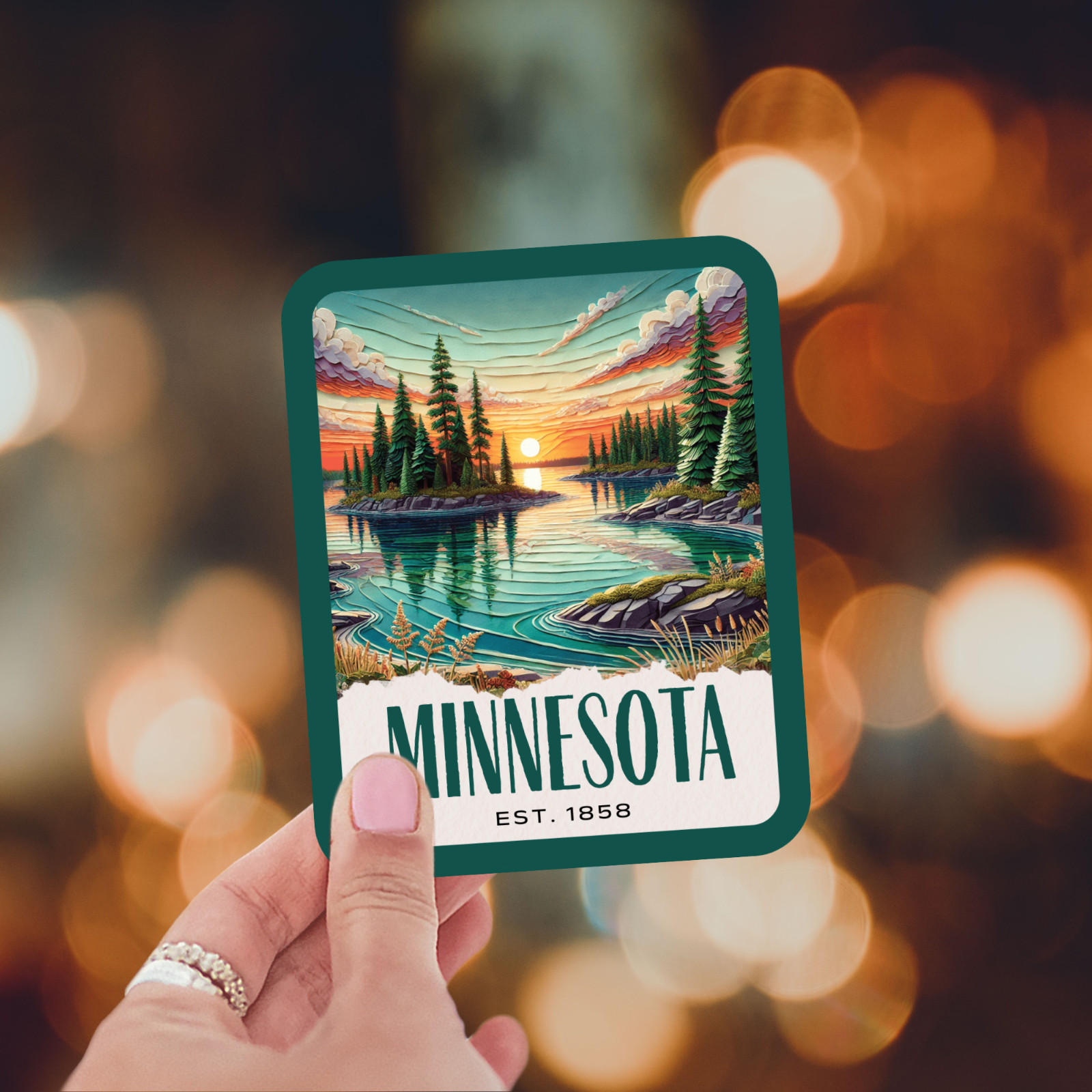 Minnesota State Sticker, Paper Collage Look, Voyageurs National Par Vinyl Decal