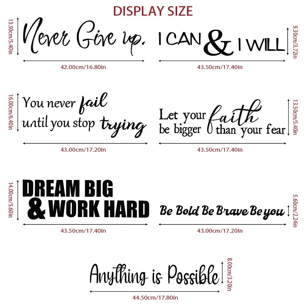 7PCS Wall Quotes Decals Peel and Stick Inspirational Quotes Stickers Motivati…