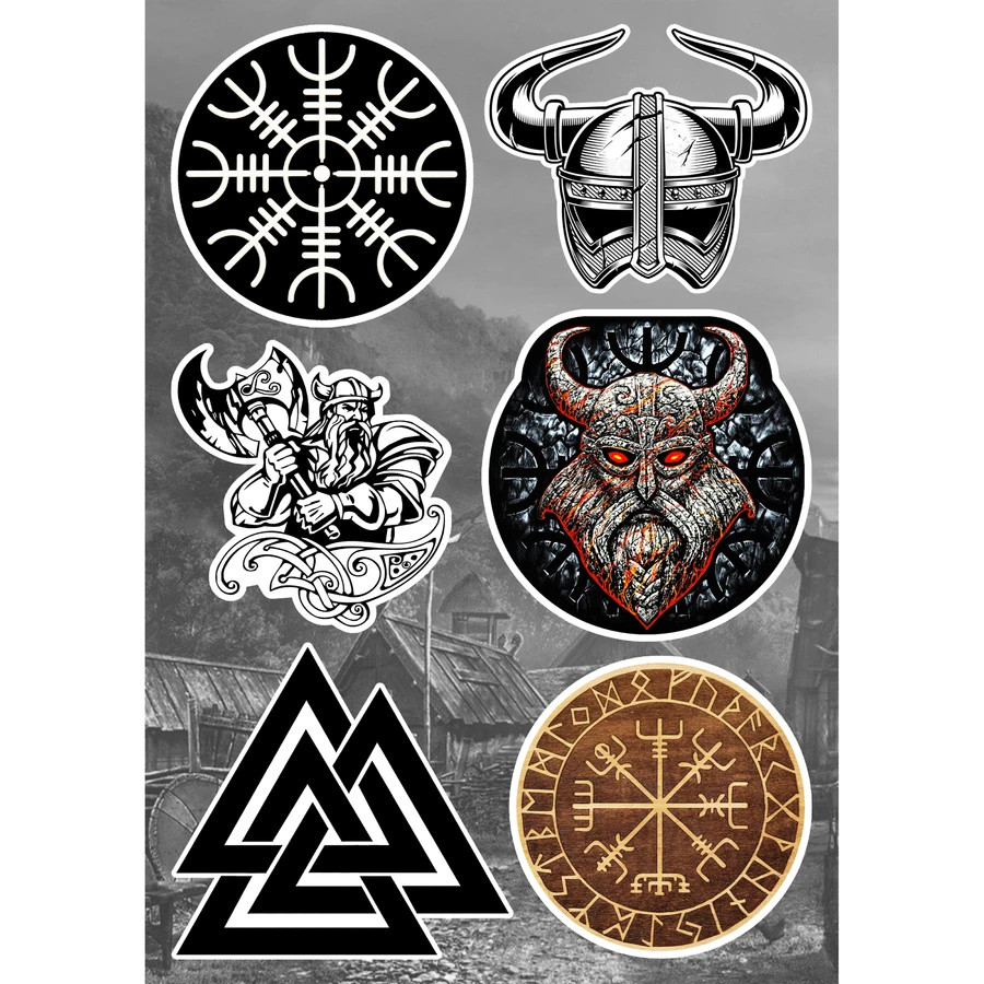 Viking Norse Mythology Stickers Vegvisir Mjolnir Thor Hammer Valhalla Odin Raven